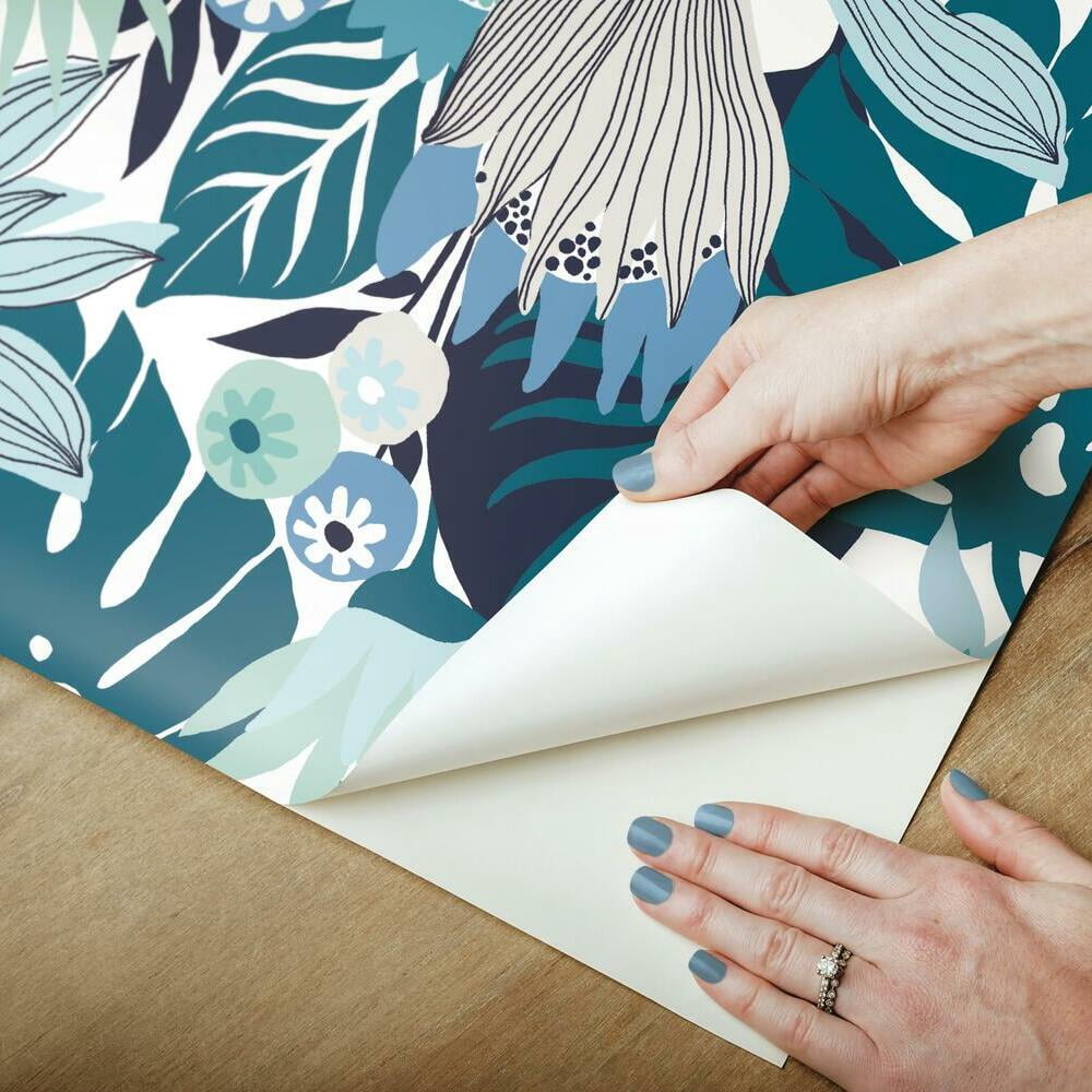 RoomMates Retro Tropical Leaves Peel and Stick Wallpaper (Pink, 20.5 in x 16.5 ft) jncuq