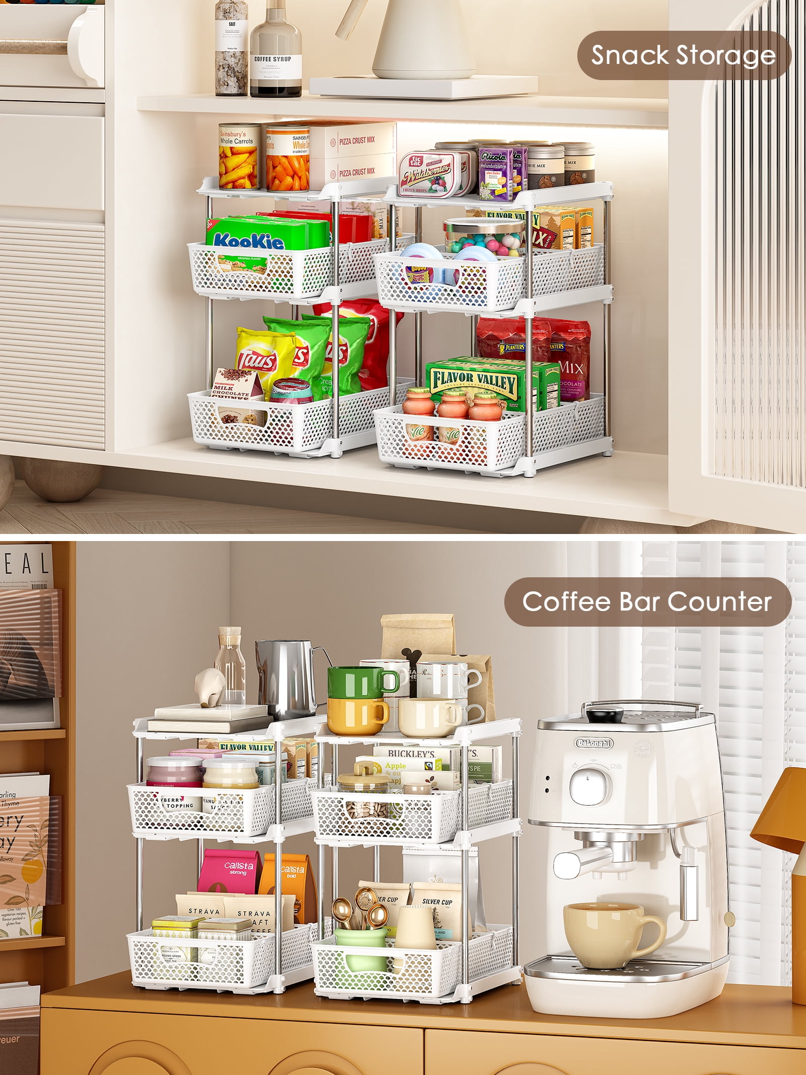 Taimasi 3-Tier Under Sink Organizer and Bathroom Storage Shelf (White, 2 Pack) la2d6