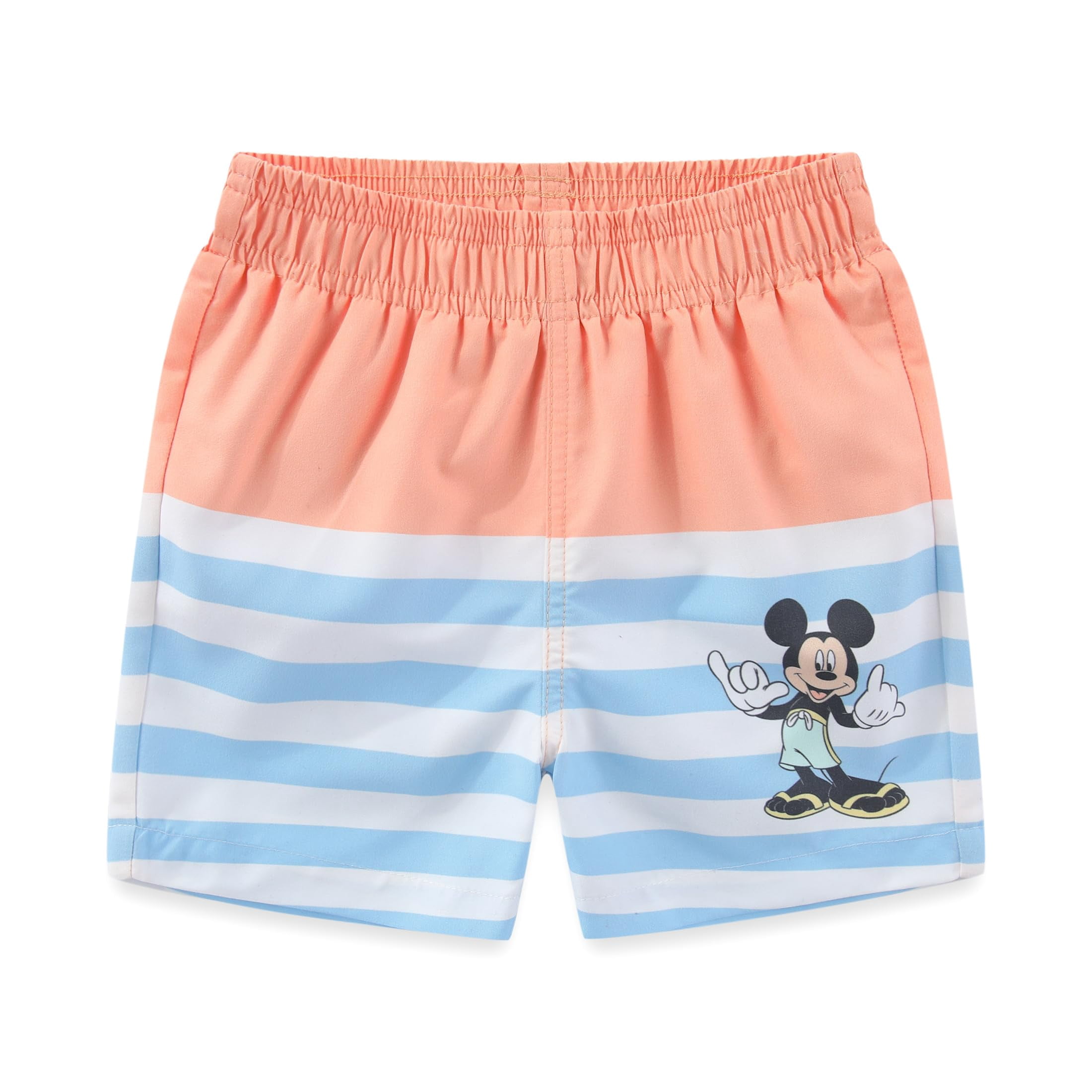 Disney Mickey Mouse UPF 50+ Rash Guard Swim Trunks and Sun Hat Set (Orange, 3M-24M) npph6