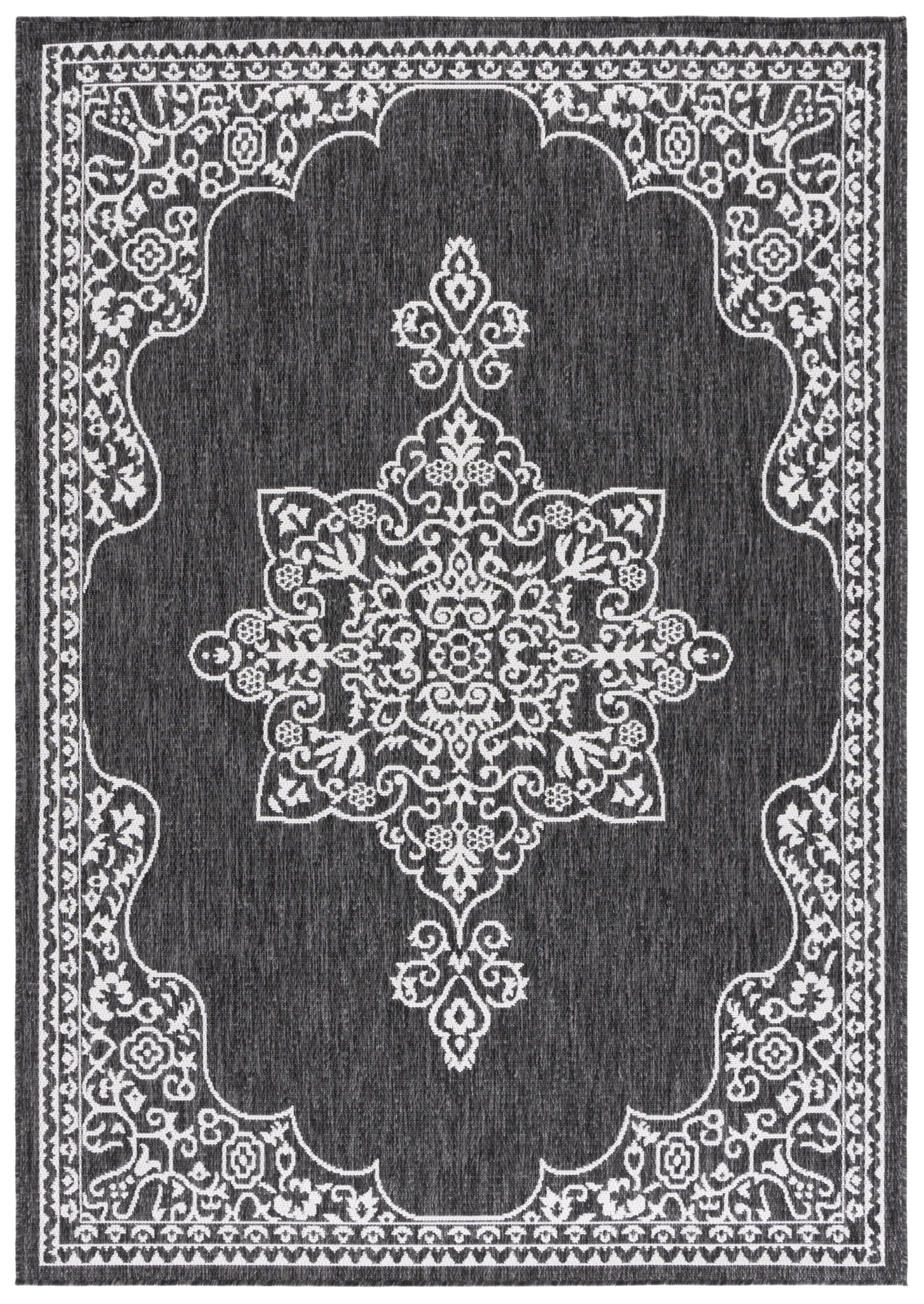 Safavieh Beach House Hubert Medallion Indoor/Outdoor Area Rug (Charcoal/Ivory, 5 ft 3 in x 7 ft 6 in) 7uymw
