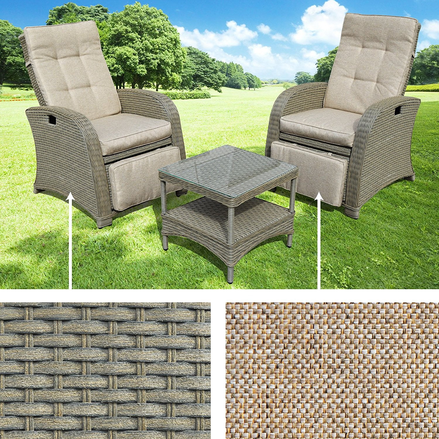 Sunny Wicker Rattan Patio Bistro Set with Cushions (3-Piece Set) 3bzw6
