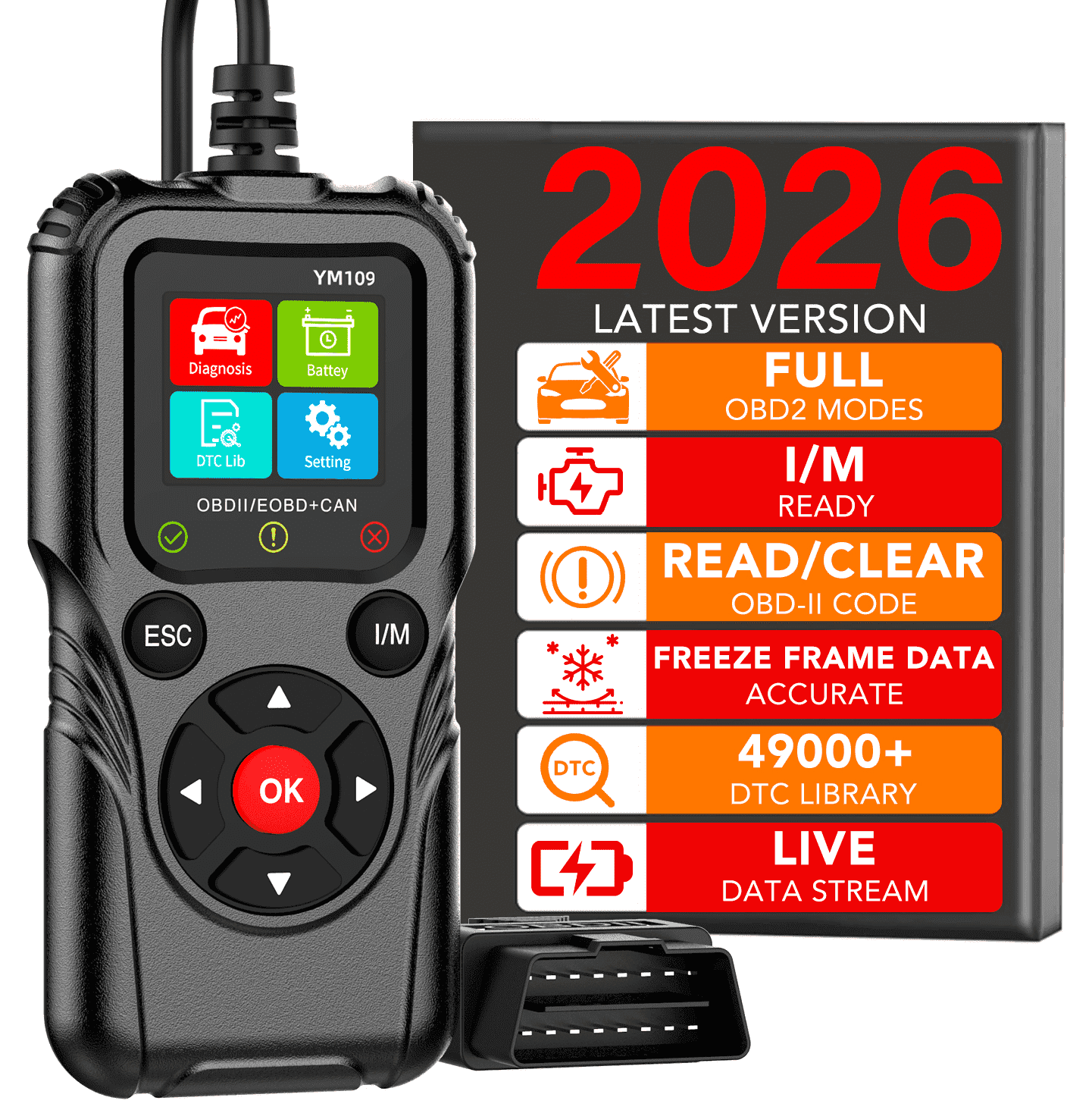 KT1 OBD2 Scanner Car Code Reader Diagnostic Tool for Check Engine Light (Black, 2.8 in Display) k5zb7
