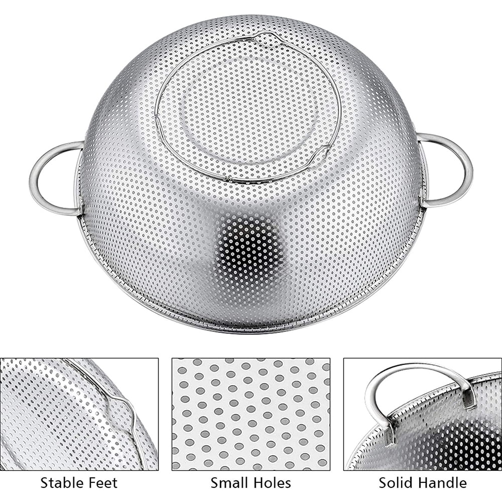 VeSteel Stainless Steel Micro-Perforated Colander Set (Silver, 3-Piece Set: 1 qt, 3 qt, 5 qt) yn50k
