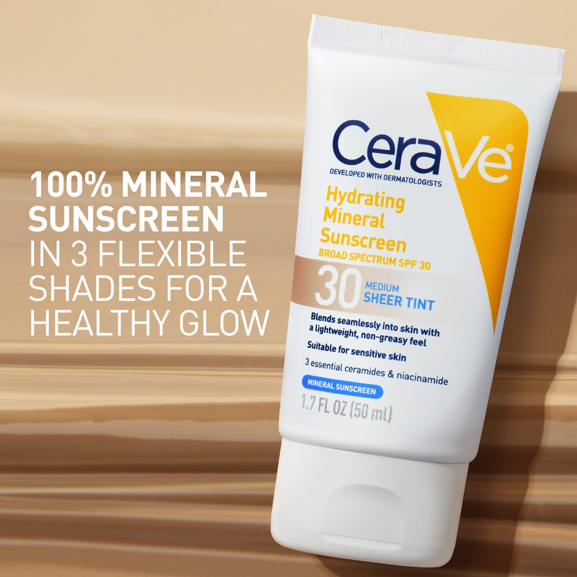CeraVe Tinted Hydrating Mineral Sunscreen Face Lotion with SPF 30 (Sheer Tint, 1.7 fl oz) jqq3w - Image 2