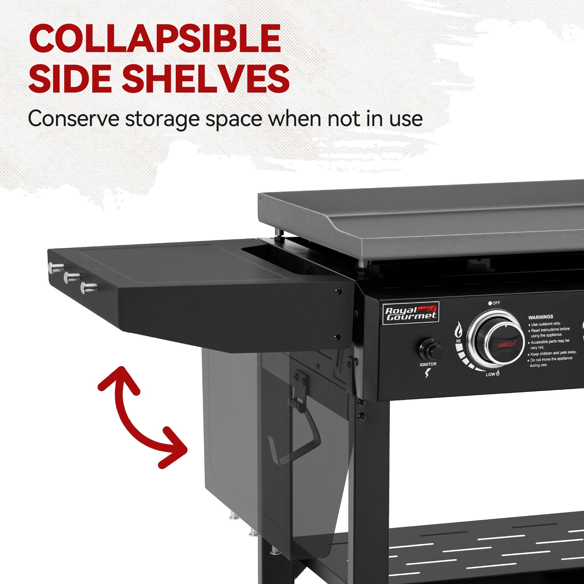 Royal Gourmet GB3000H 3-Burner Gas Griddle with Collapsible Side Shelves (Black, 28 in) 17207