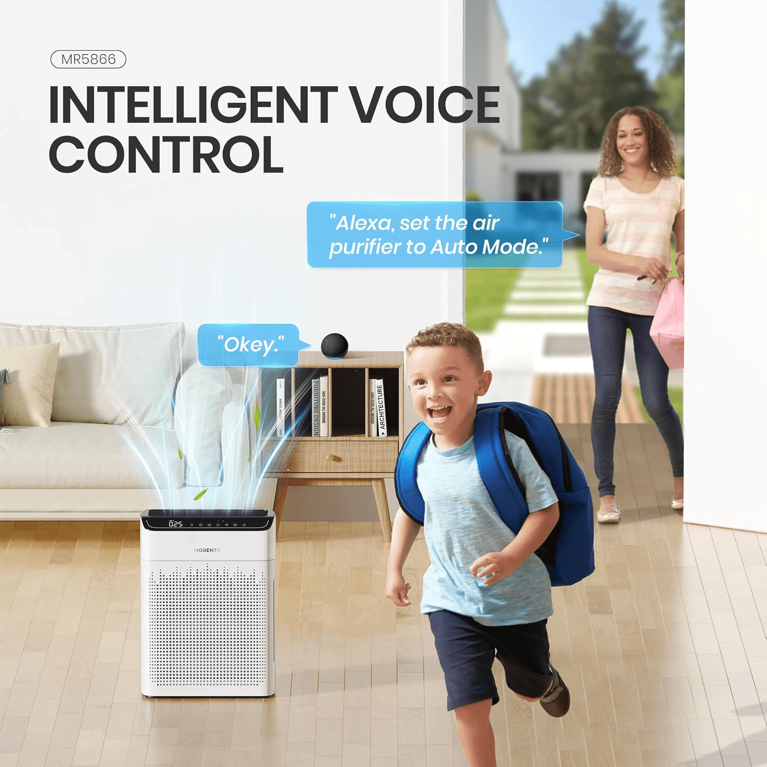MORENTO Smart Air Purifier for Large Rooms, HEPA Filter for Smoke, Dust, and Pet Dander, Wi-Fi and Alexa Compatible (White, 1290 sq ft) owutf