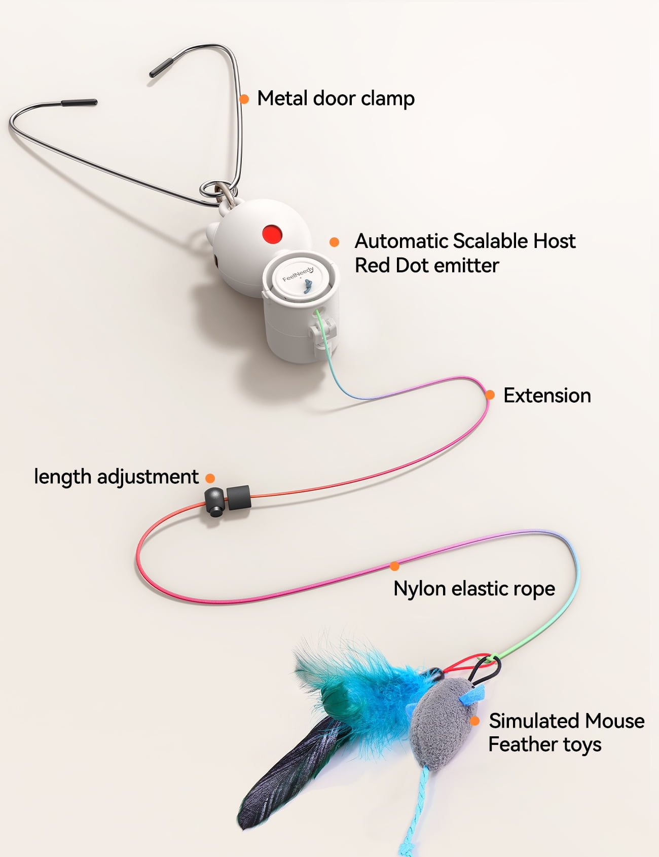 Feelneedy Interactive Cat Toy, 2-in-1 Automatic Laser Teaser and Hanging Feather Toy for Indoor Cats (White, 9.8 in) 47kni
