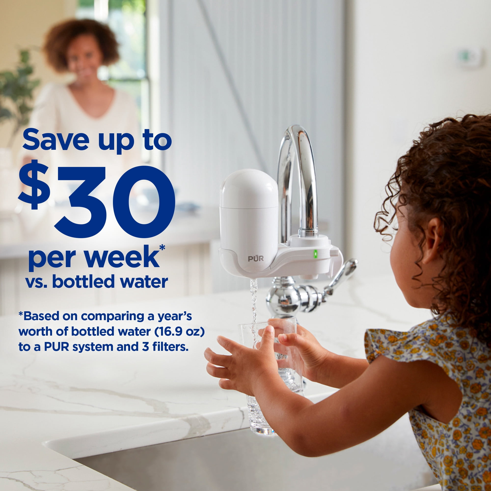 PUR Faucet Mount Water Filtration System, Vertical Water Filter for Kitchen Sink (White, 1 Pack) sa901