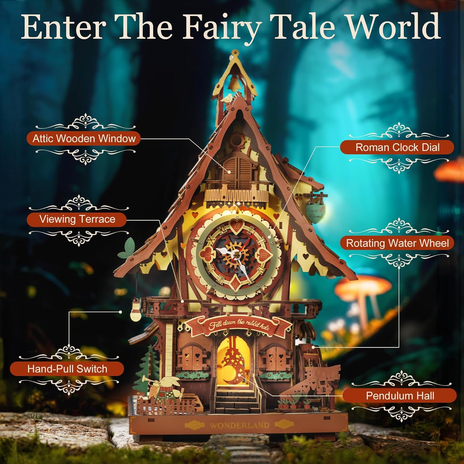 ROKR Cuckoo Clock Mechanical 3D Wooden Puzzle (Colorful, 12 in x 8 in) rq06t