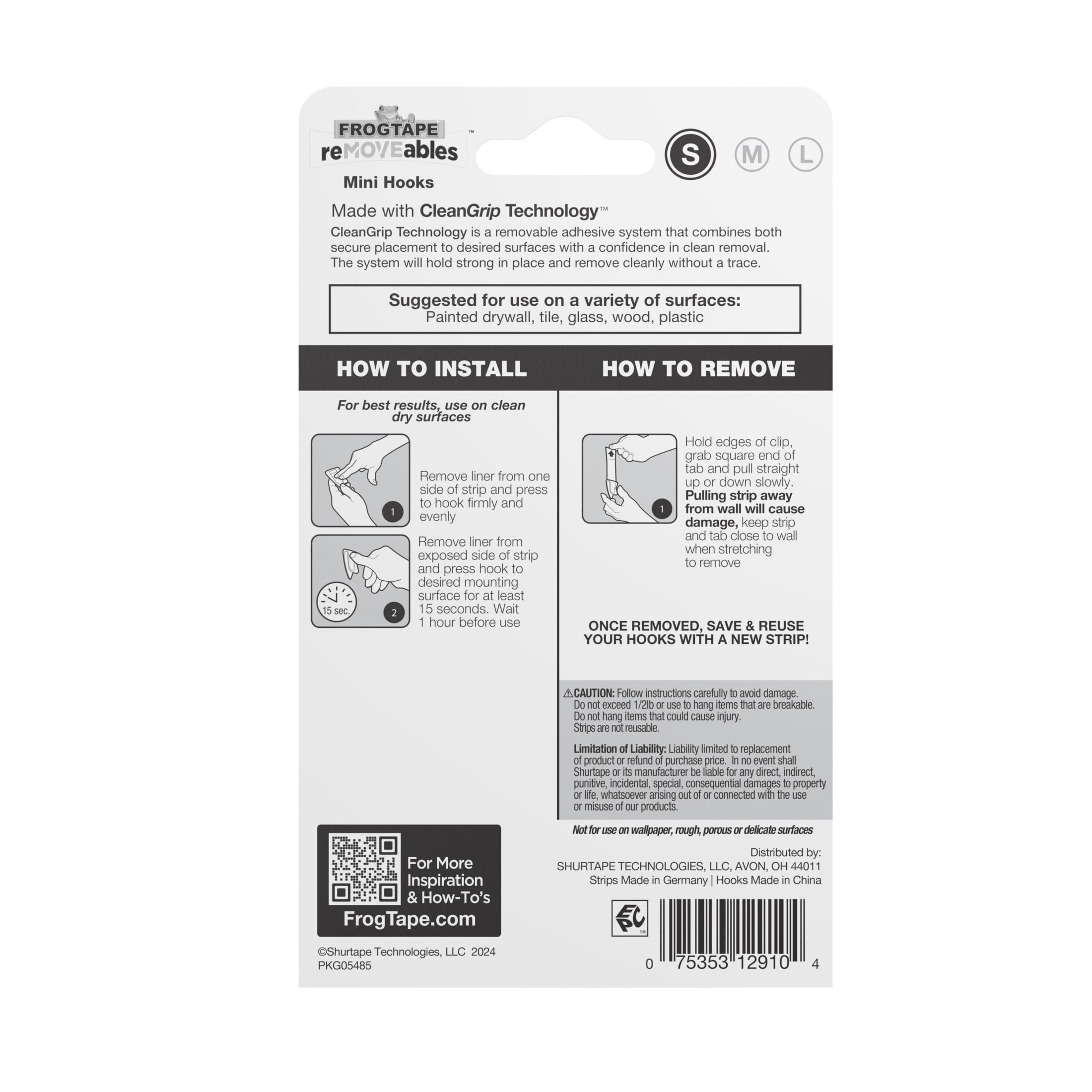 FrogTape reMOVEables Clear Mini Hooks (Clear, 18 Hooks and 24 Adhesive Strips) dw6ke