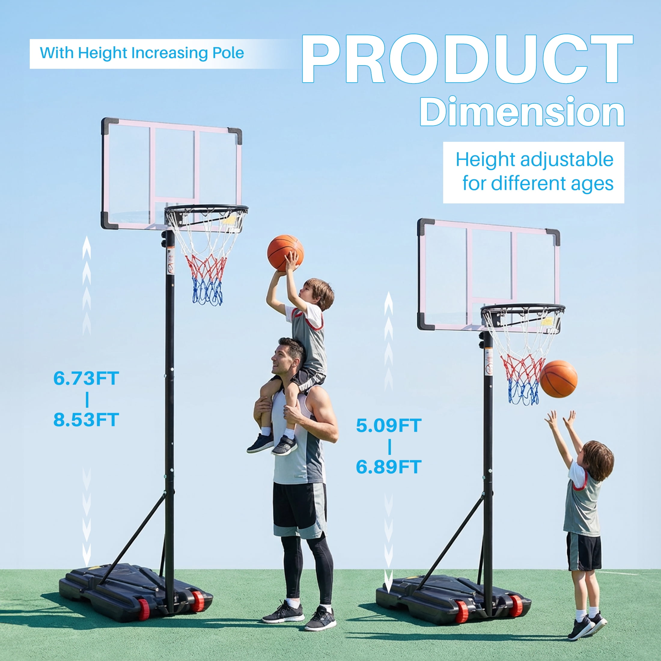 EDX Portable Basketball Hoop System, Height-Adjustable Outdoor Goal with 32 in Shatterproof Backboard (Red, 5 ft to 8.5 ft) fahhz