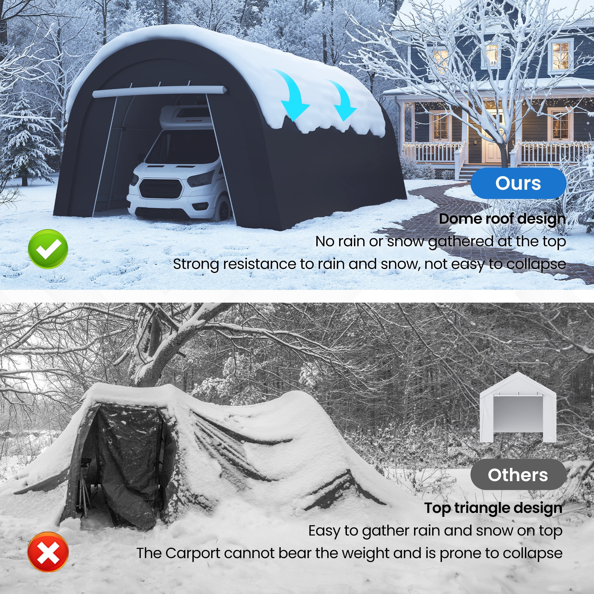 Heynemo Portable Metal Carport Canopy Tent with Weatherproof PE Cover and 4 Sandbag Anchors (12 ft x 25 ft) qyyo9