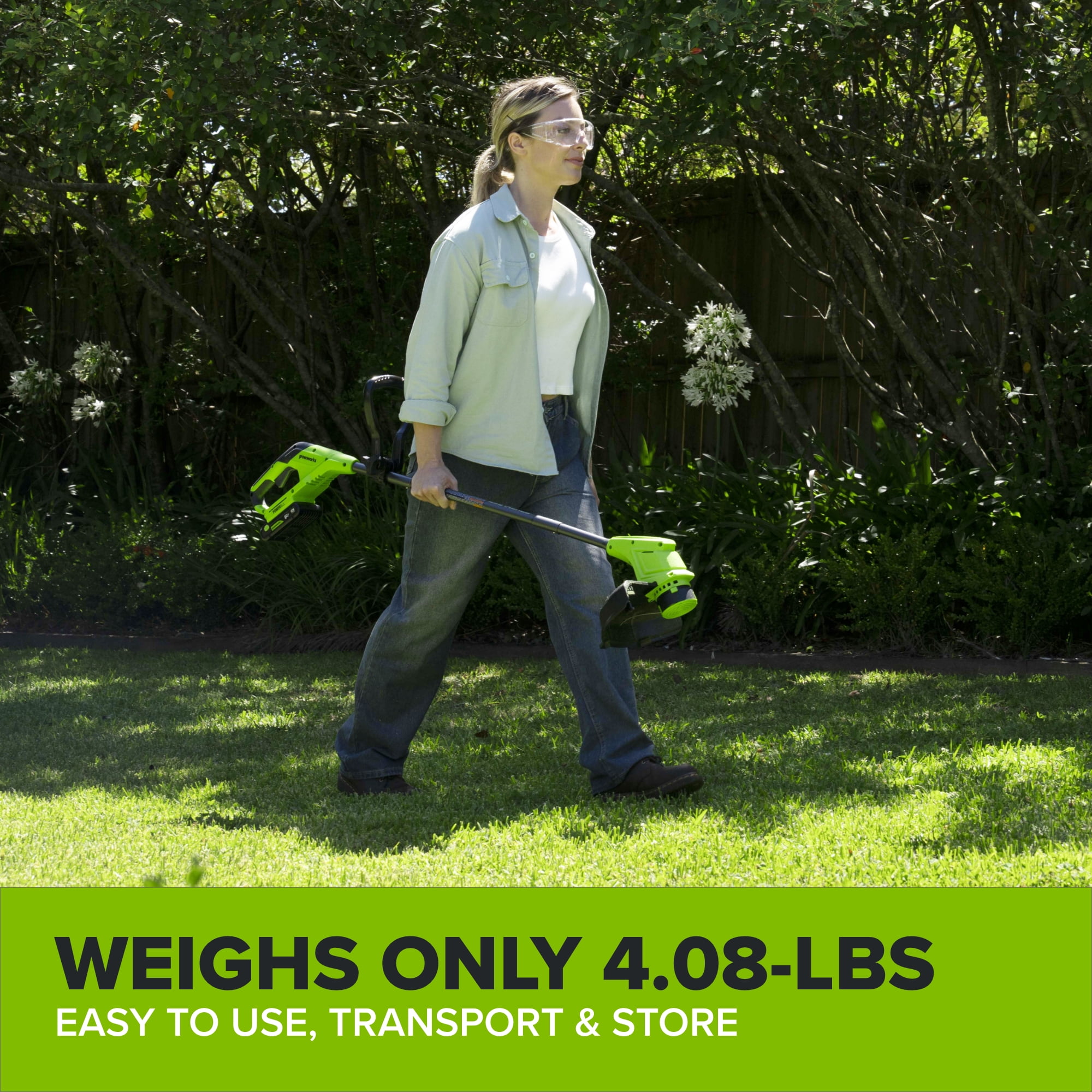 Greenworks 24V 12 in Cordless String Trimmer with 3.0 Ah Battery and Charger (Green, 12 in) 5rty9