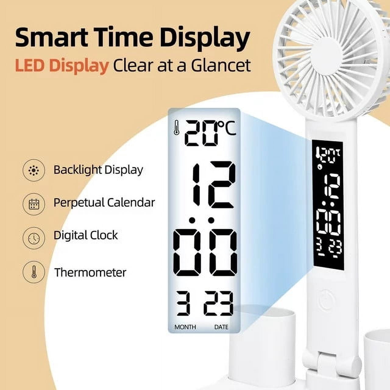 DELLMAO LED Desk Lamp with Eye Protection, Adjustable Brightness and Color Temperature, Built-in Clock and Pen Holder (White, 1 Pack) g2m2w