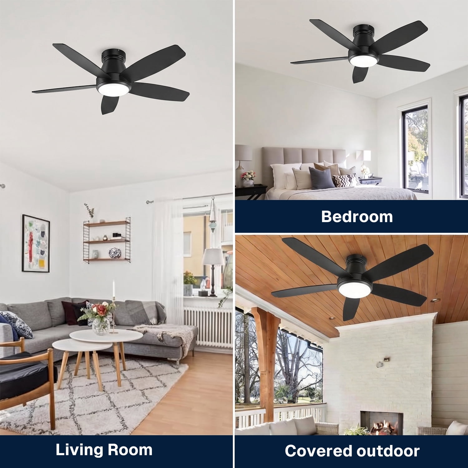 Behome 42 in Low Profile Ceiling Fan with Lights, Remote and APP Control, Reversible Blades, 6-Speed Flush Mount (Black/Walnut, 42 in) ki2d8