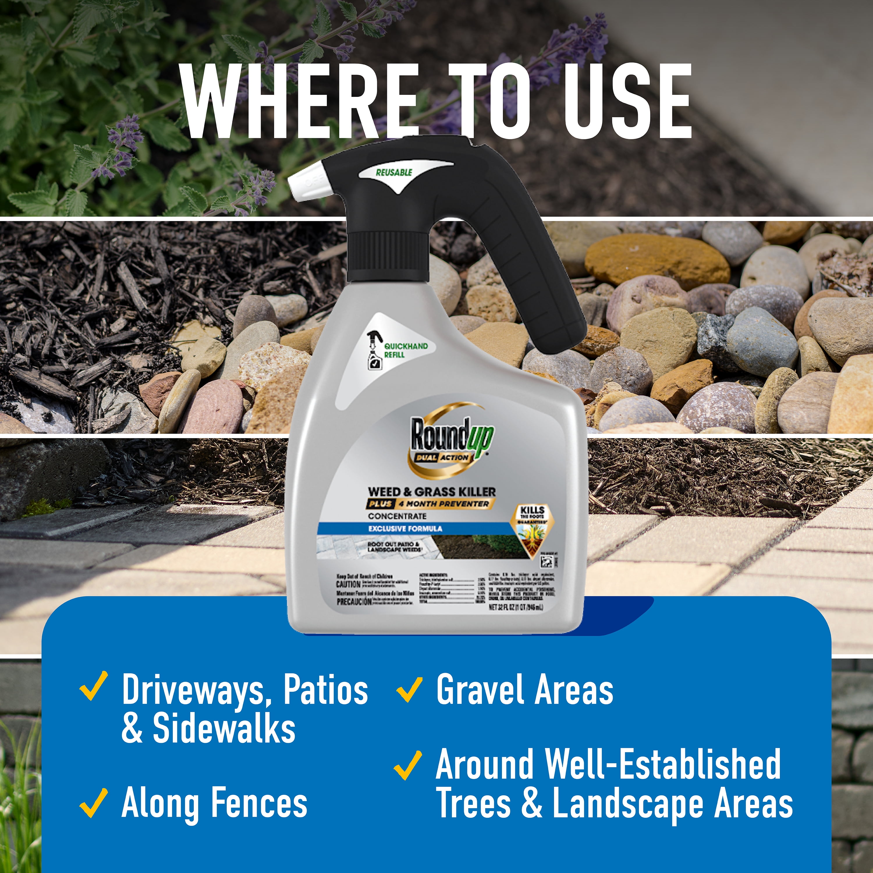 Roundup Dual Action Weed and Grass Killer Plus 4 Month Preventer with QuickHand Sprayer (50.7 fl oz) yrxaq