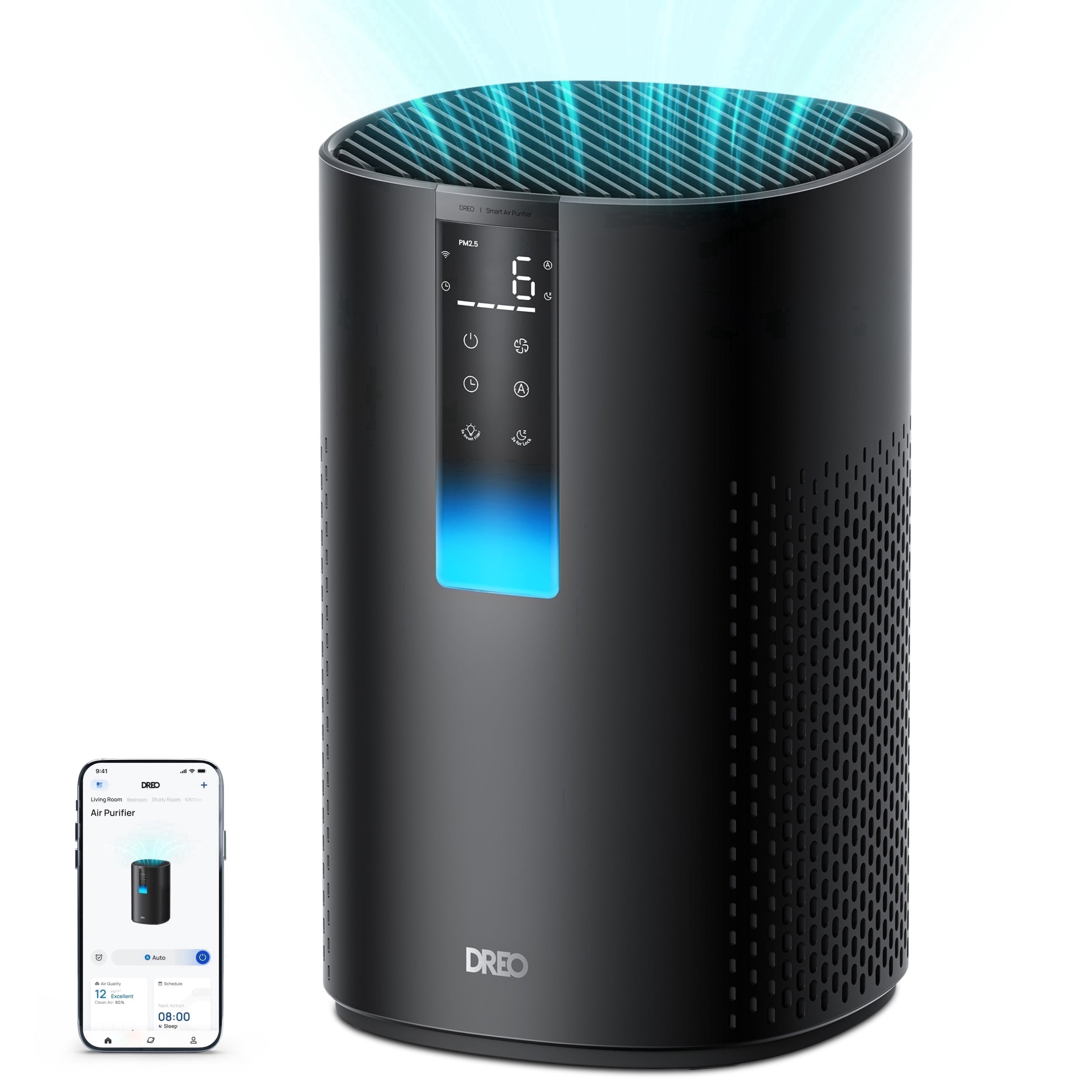 Dreo HEPA Air Purifier for Large Rooms, Smart Home Filtration System with PM2.5 Display and 5-Stage Filter (Black, 885 sq.ft) qoakd