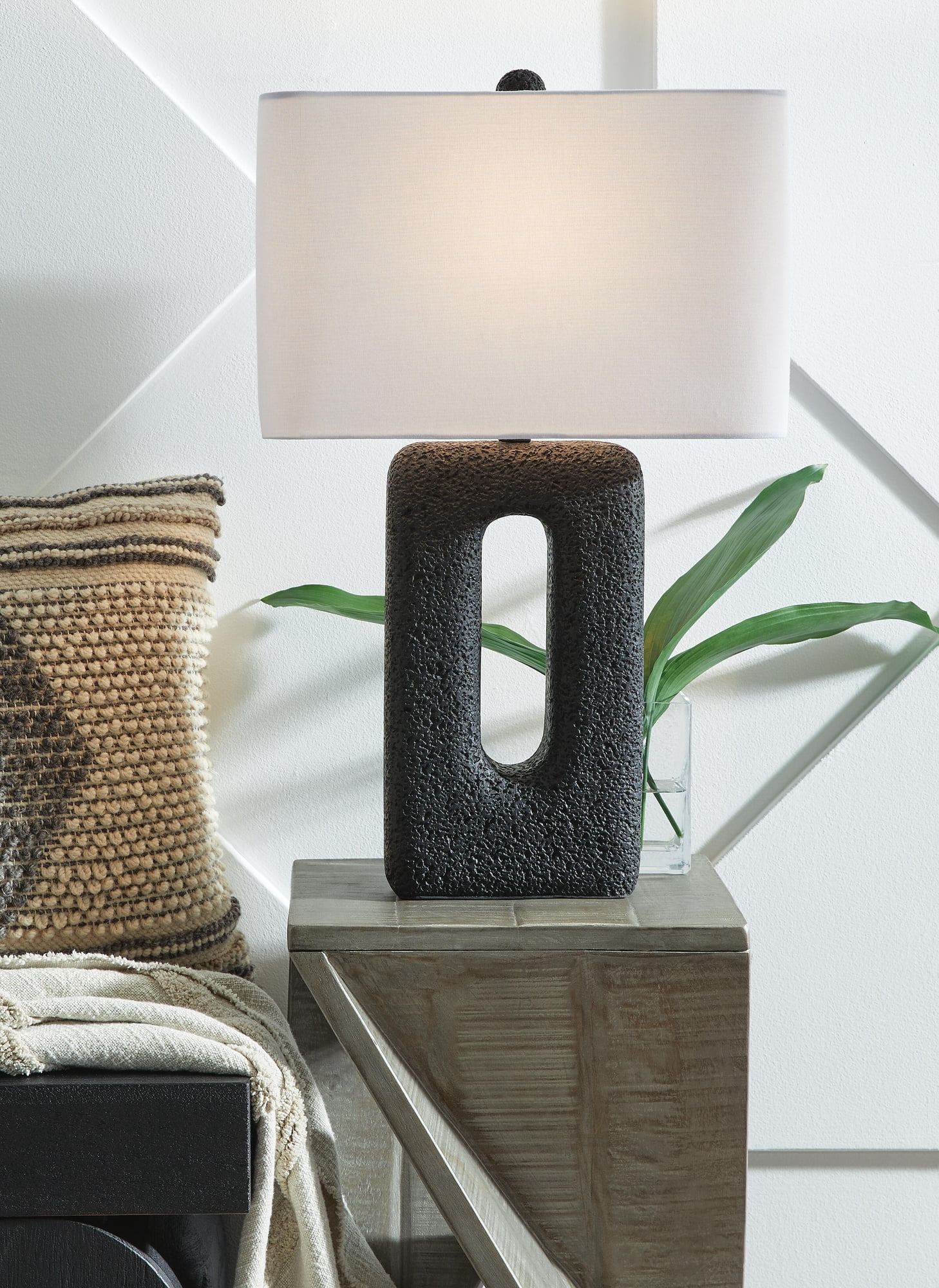 Signature Design by Ashley Wimmings Table Lamp (Set of 2) Modern Textured Lighting (Black, 24 in Height) sd8xk