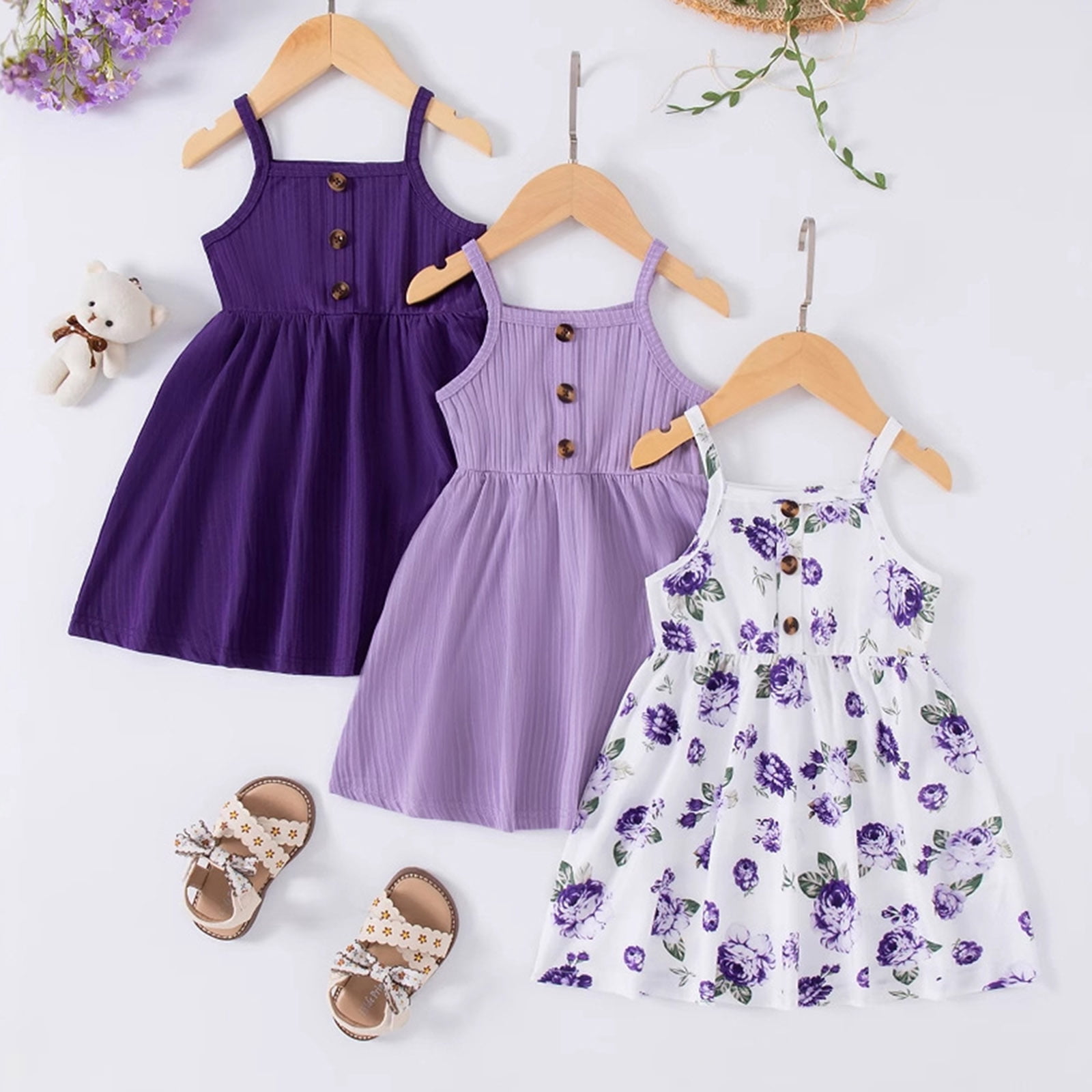 mgoYE Baby Girls Casual Skater A-line Sundress Set (Purple, 18-24 Months, 3-Pack) mclq5