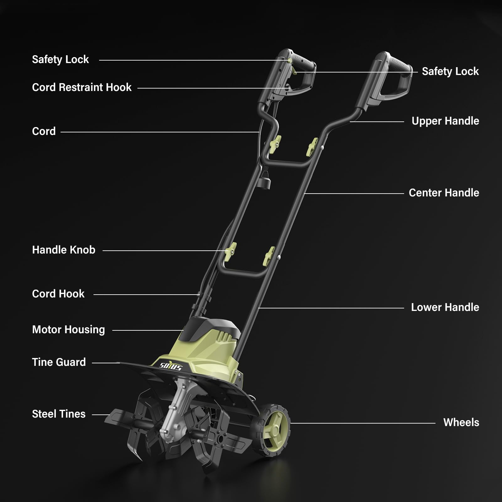 SOYUS 14 Inch Electric Tiller Cultivator, 12 Amp Corded Garden Rototiller with Folding Handle (14 in) 5ijle