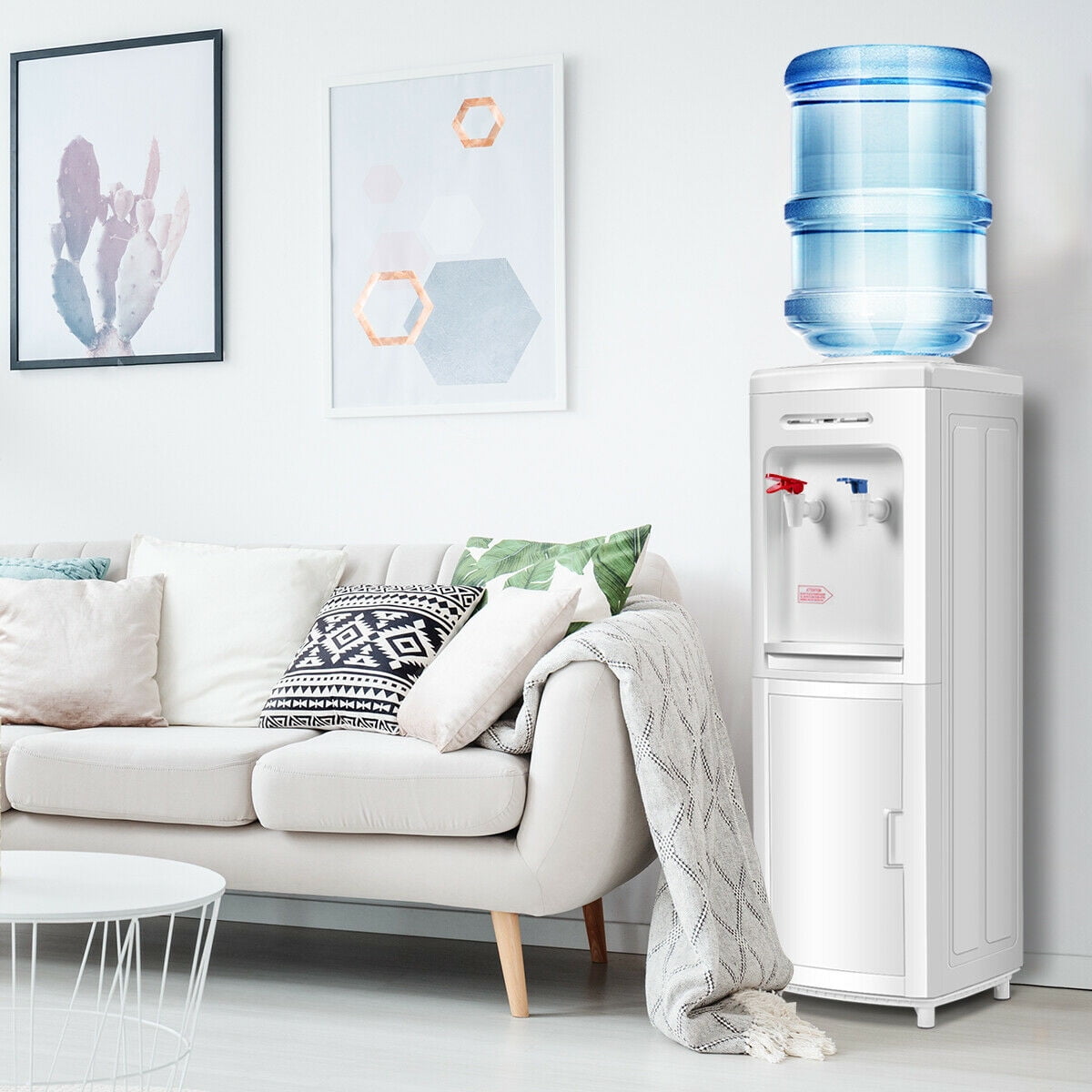 Costway Electric Water Dispenser Bottom Load Cooler with Storage Cabinet (White, 5 gal) 23c2d