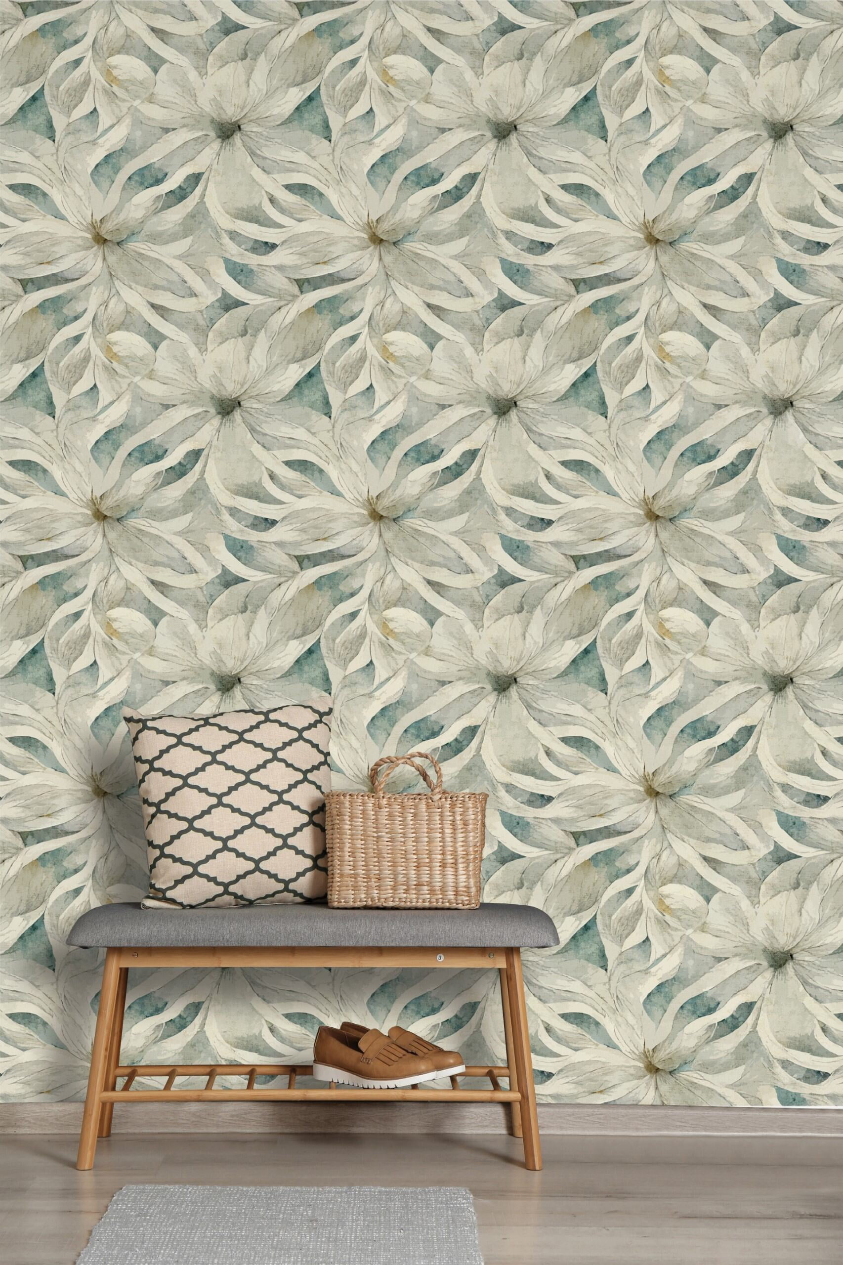 WallWear Peel and Stick Wallpaper, Urban Stems Removable Vinyl Wall Decor (Beige, 17.5 in x 216 in) 54nv0