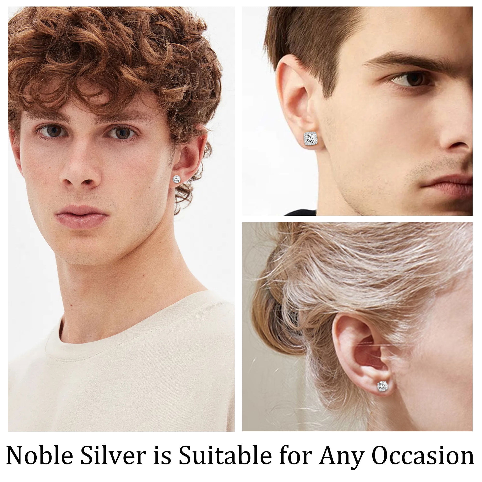 APSVO Halo Stud Earrings Set (4 Pairs, 18K White Gold Plated, Cubic Zirconia, 0.39 in) a521l