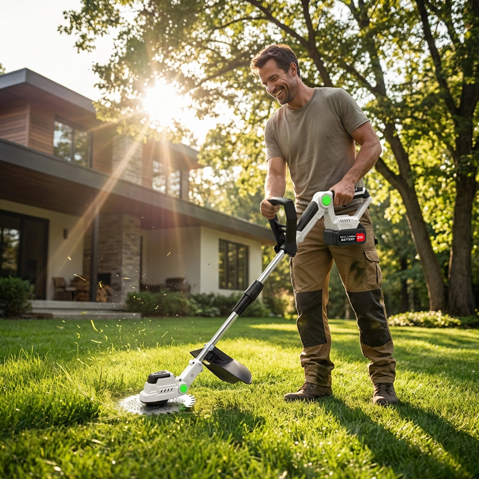 KingFurt 21V Cordless Electric Weed Wacker, Lightweight Grass Trimmer for Lawn Edging (Grey, 9 in) 23nya