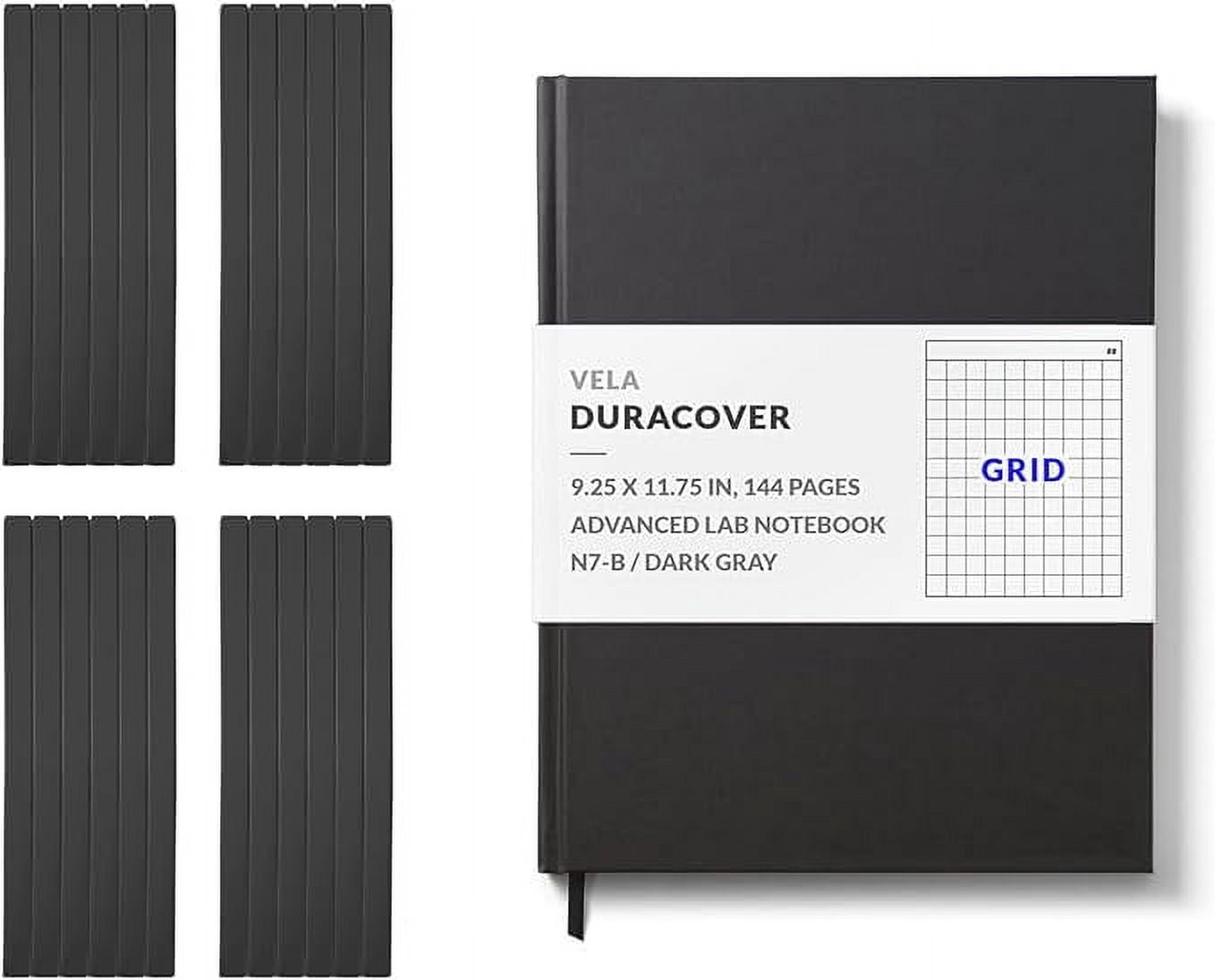 Vela Sciences N7 Expanded DuraCover Lab Notebook, Professional Grid Journal with Permanent Binding (Gray, 24-Pack, 9.25 in x 11.75 in) hbsl5