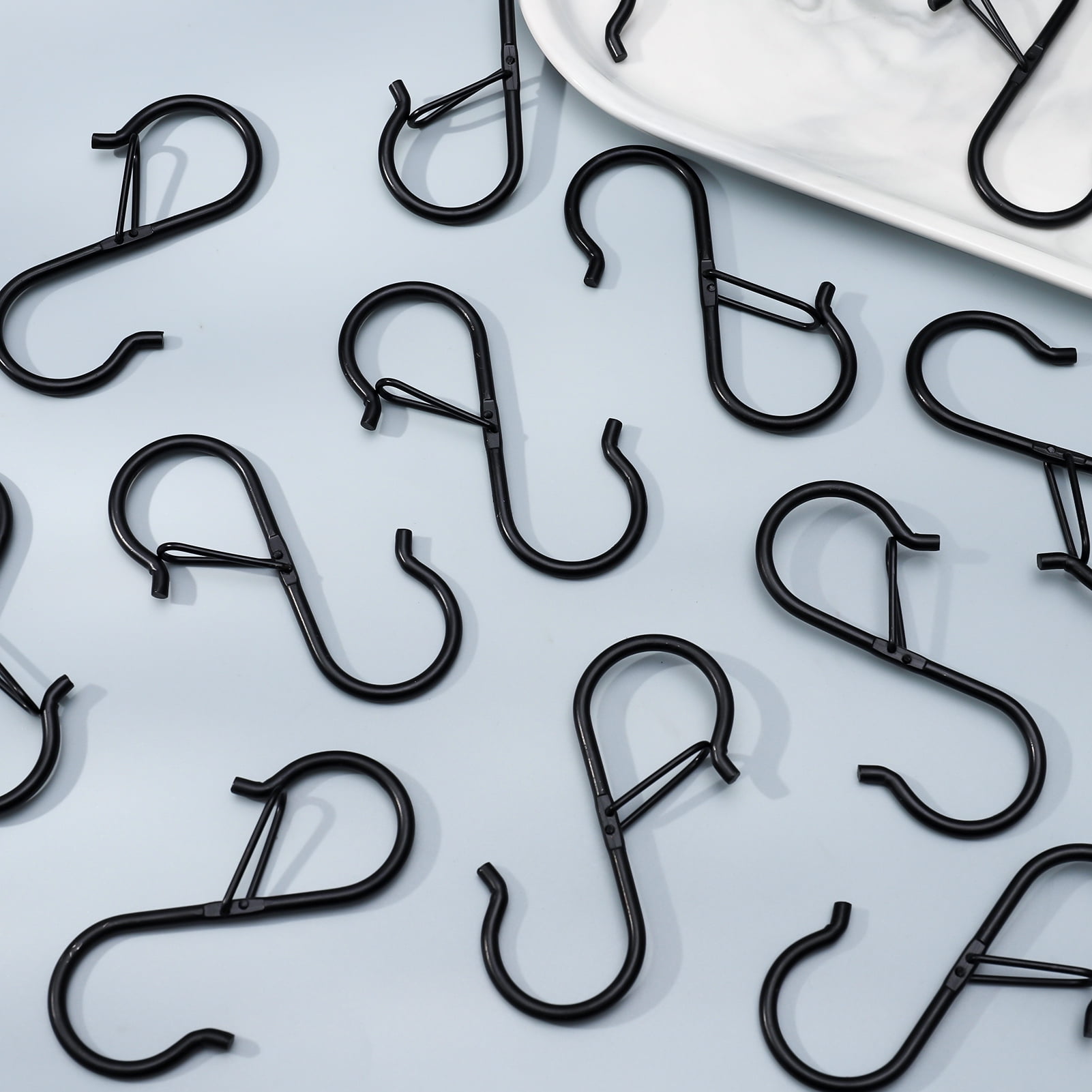 HEQUSIGNS Heavy Duty S Hooks with Safety Buckle for Kitchen and Closet Organization (Black, 12 Pack) 62x2k