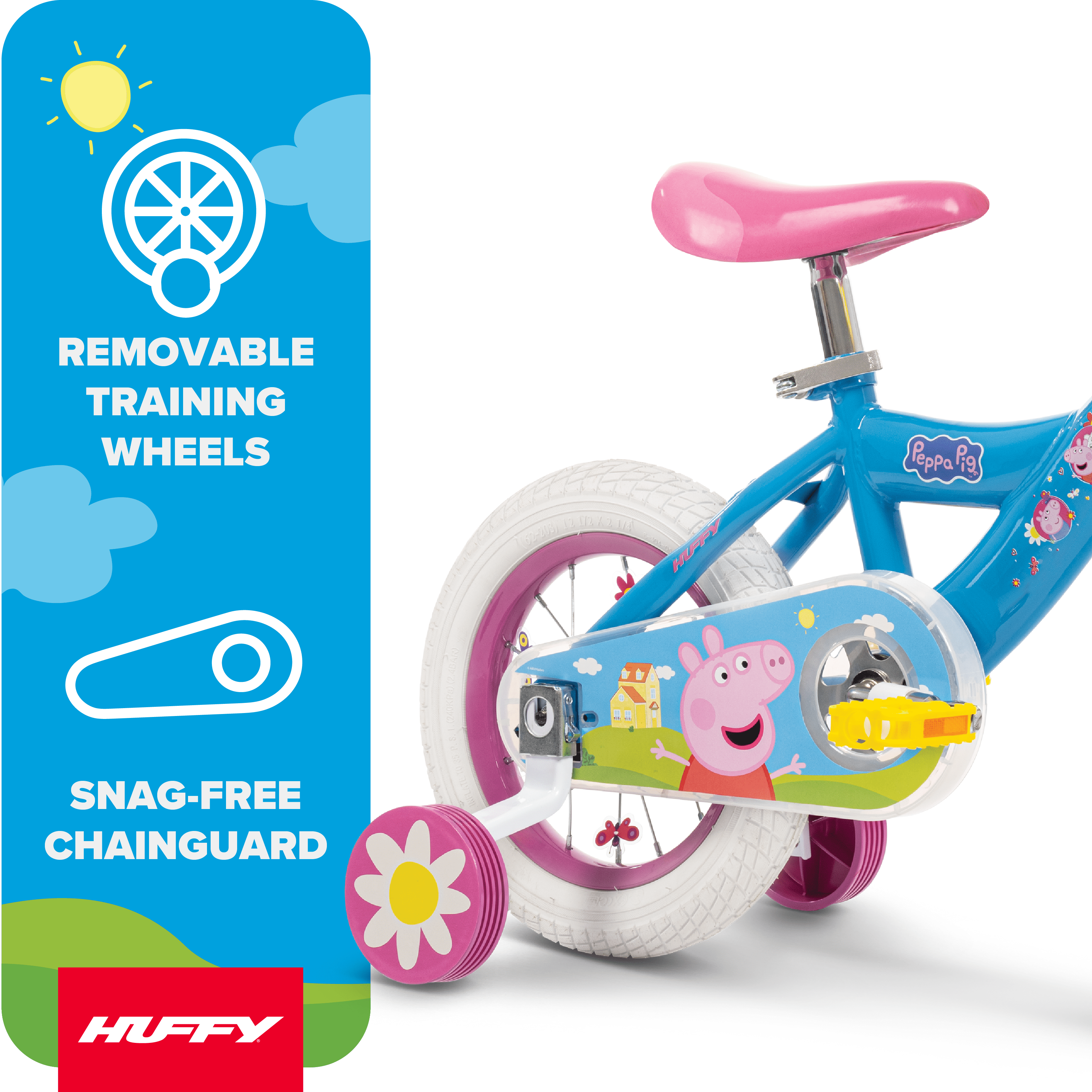 Huffy Peppa Pig Kids Bike with Training Wheels and Basket (Blue, 12 in) b0bp0