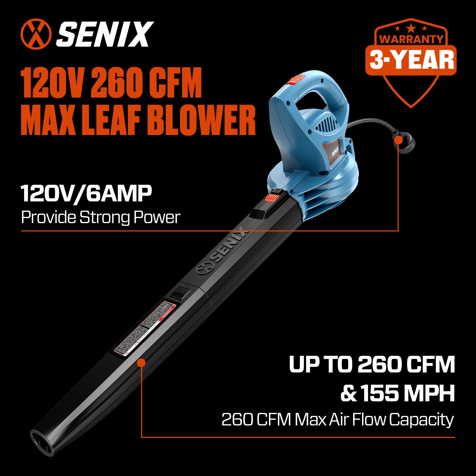 Senix 3-in-1 Outdoor Power Equipment Combo (Blue, 3-Piece Set) 6k05k