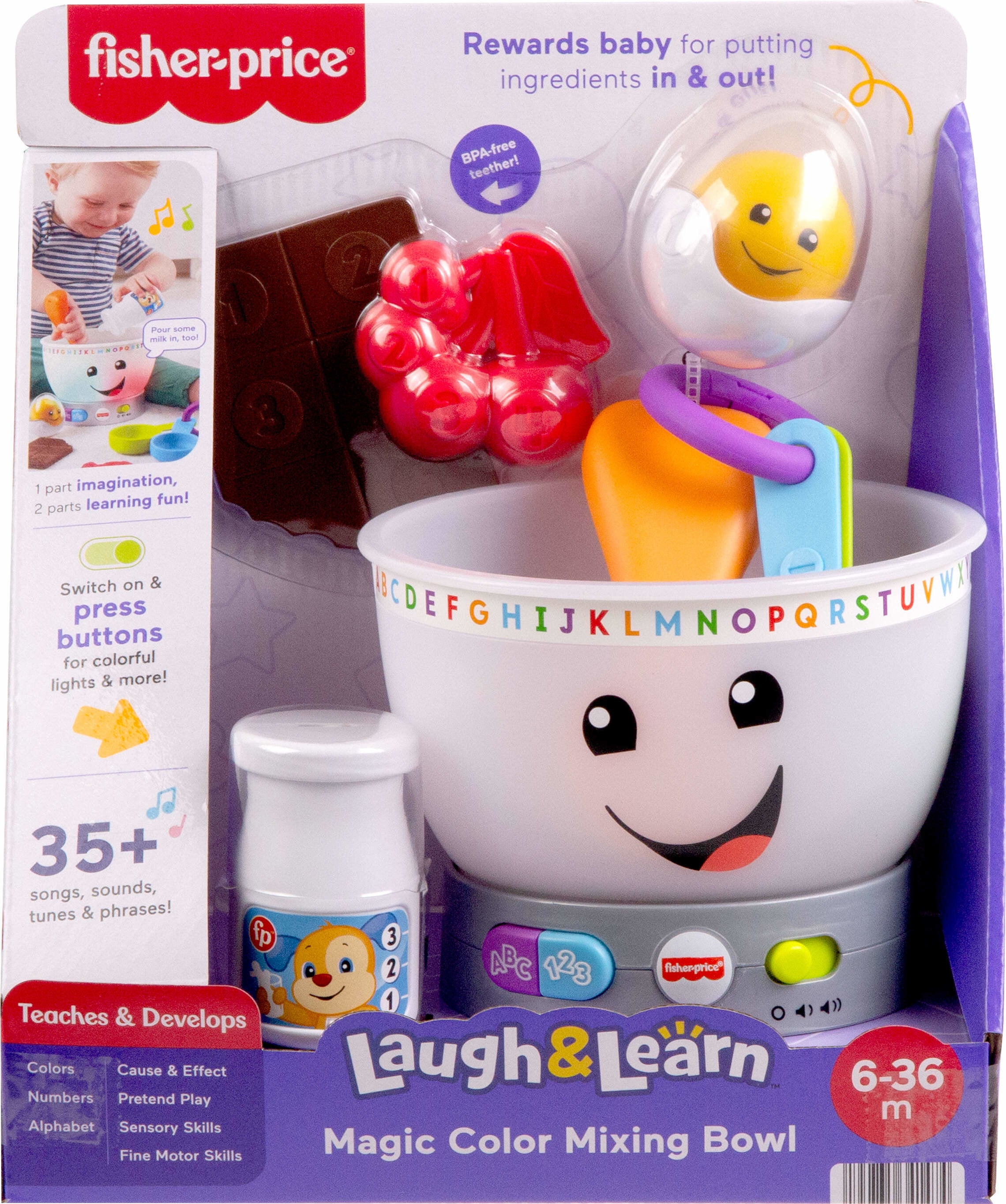 Fisher-Price Laugh & Learn Magic Color Mixing Bowl Interactive Learning Toy (Multi-color, 7 Pieces) 1nwux