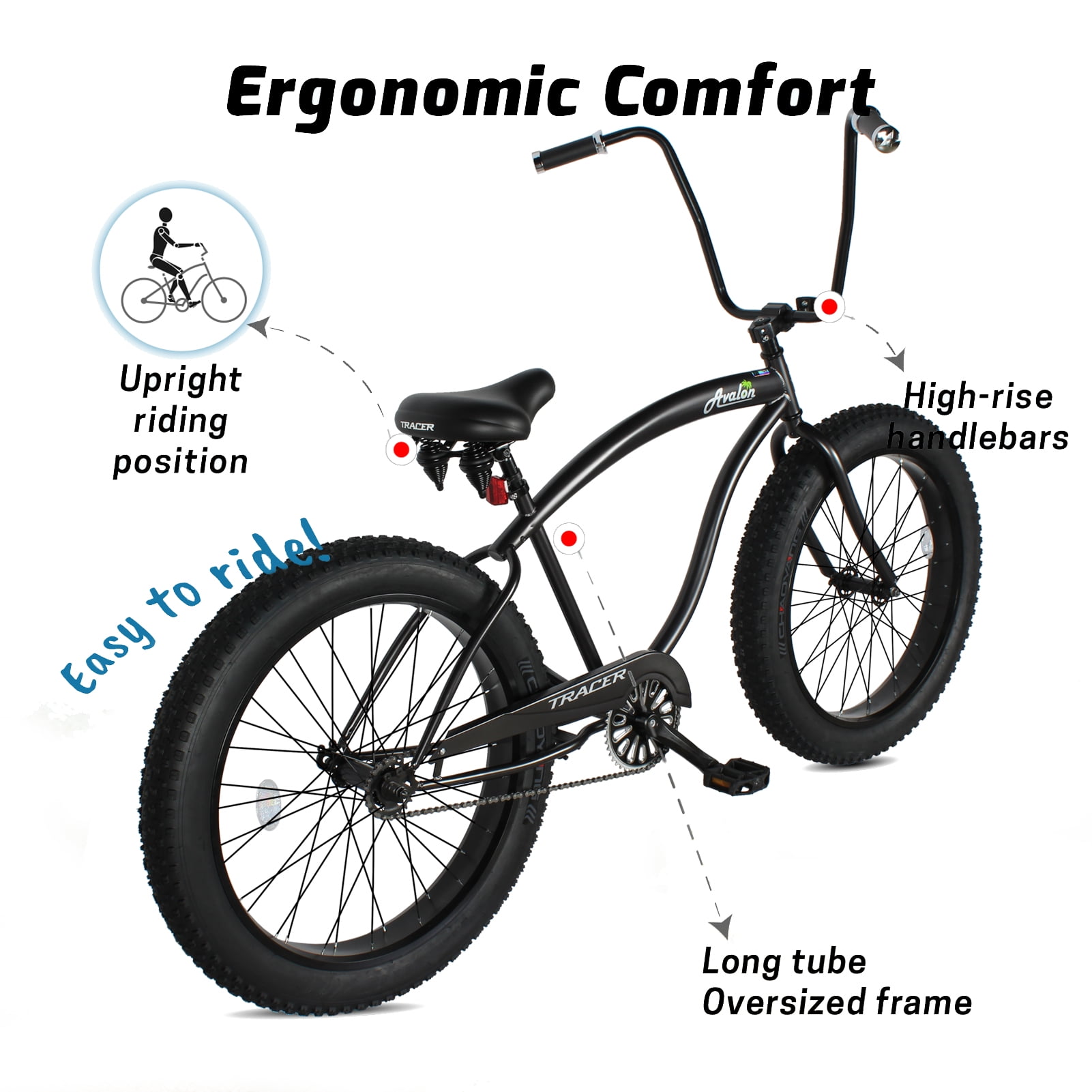 Tracer Bikes Avalon GT Beach Cruiser Bike for Men, Single Speed, Coaster Brake, Hi-rise Handlebar (Matte Gray, 26 in) 0py6e