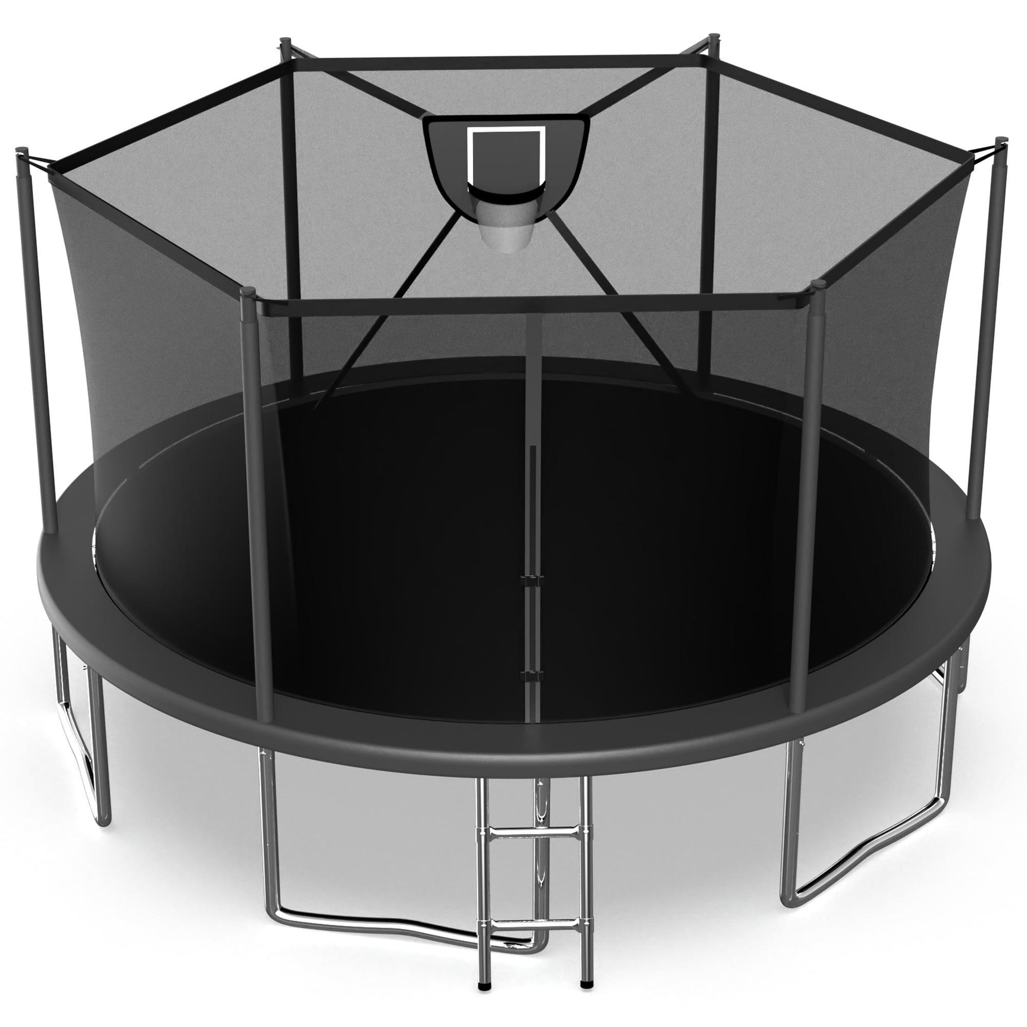 Jump Into Fun Outdoor Trampoline with Enclosure and Basketball Hoop (Black, 16 ft) e35vq