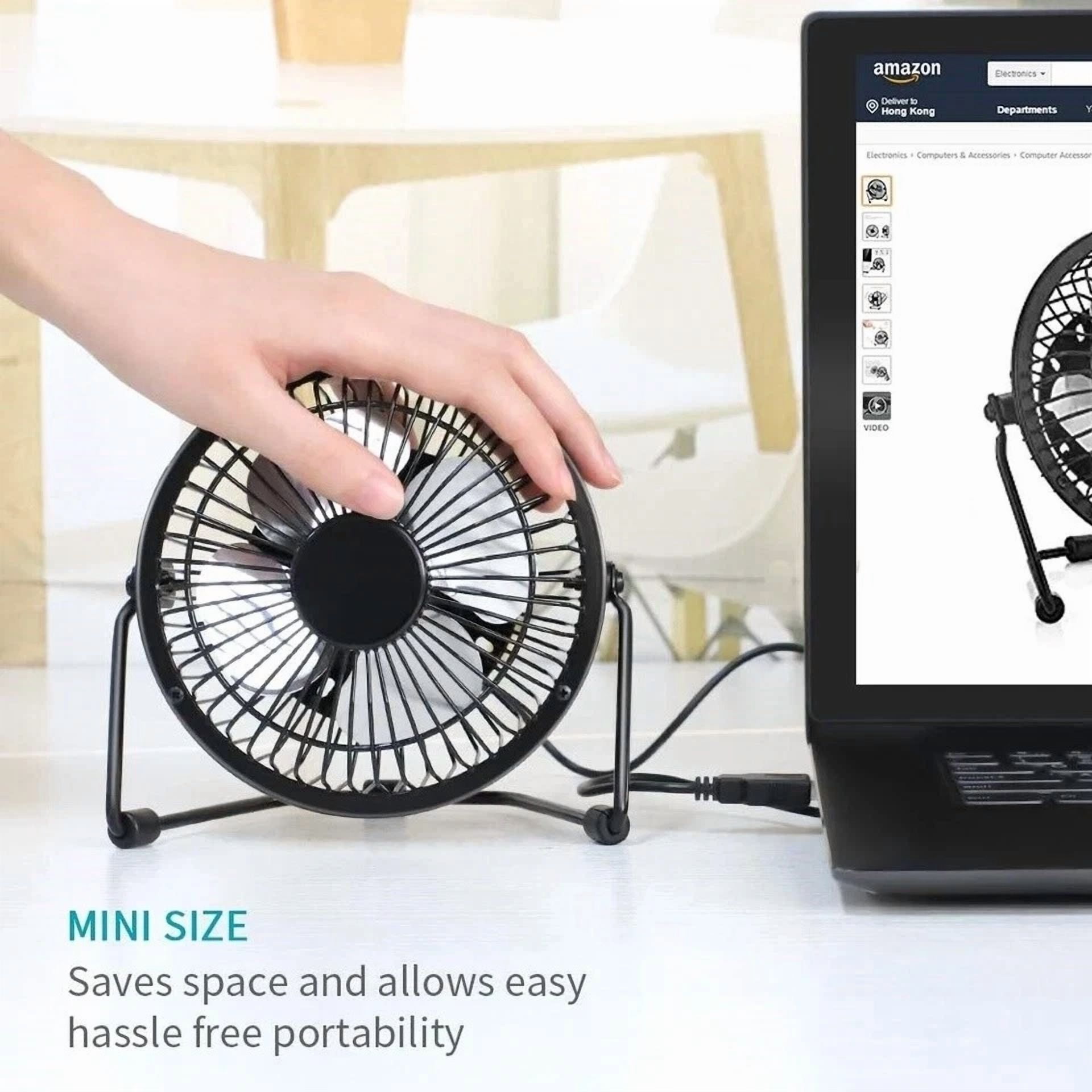 Rhea USB Desk Clip On Fan Portable Air Circulator for Office and Camping (Black, 4 in) 4kdqr