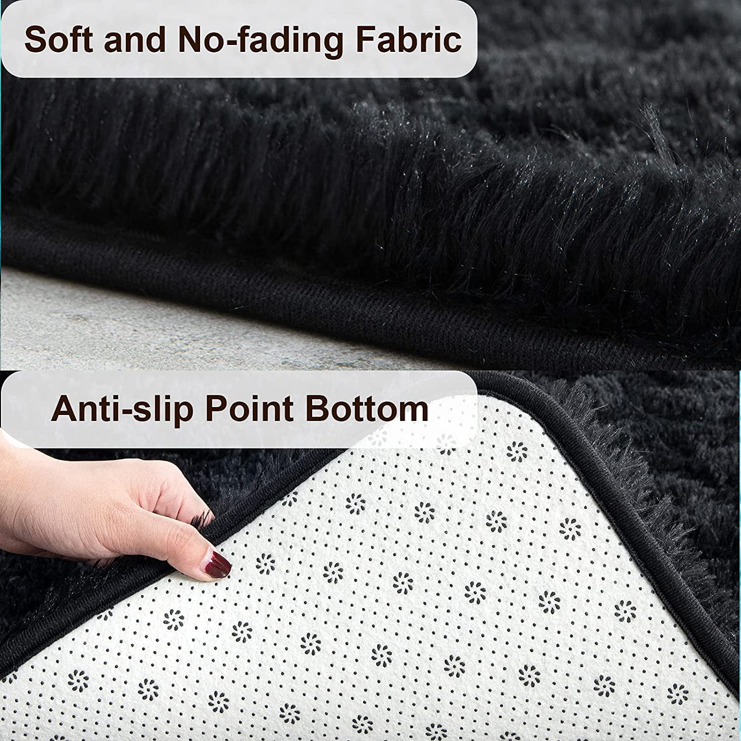 TWINNIS Shag Area Rug, Soft Fluffy Carpet for Living Room and Bedroom (Black, 5 ft x 8 ft) qdesq