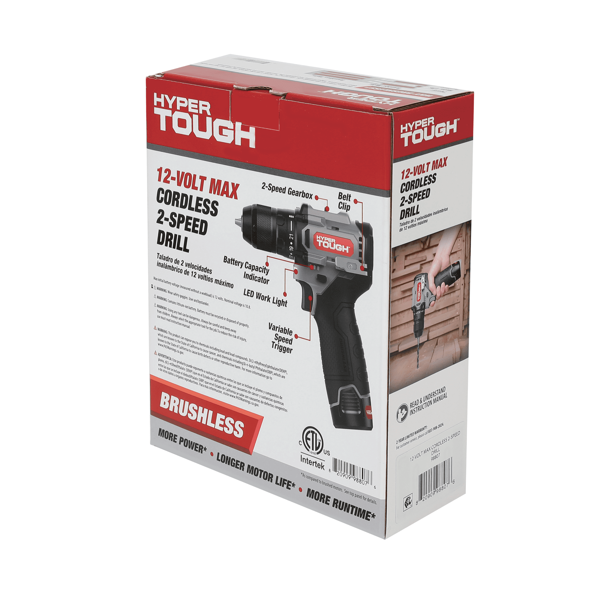 Hyper Tough 12V Max Brushless Drill Driver with Metal Keyless Chuck (1.5Ah Battery & Charger, 3/8 in) x8ylp