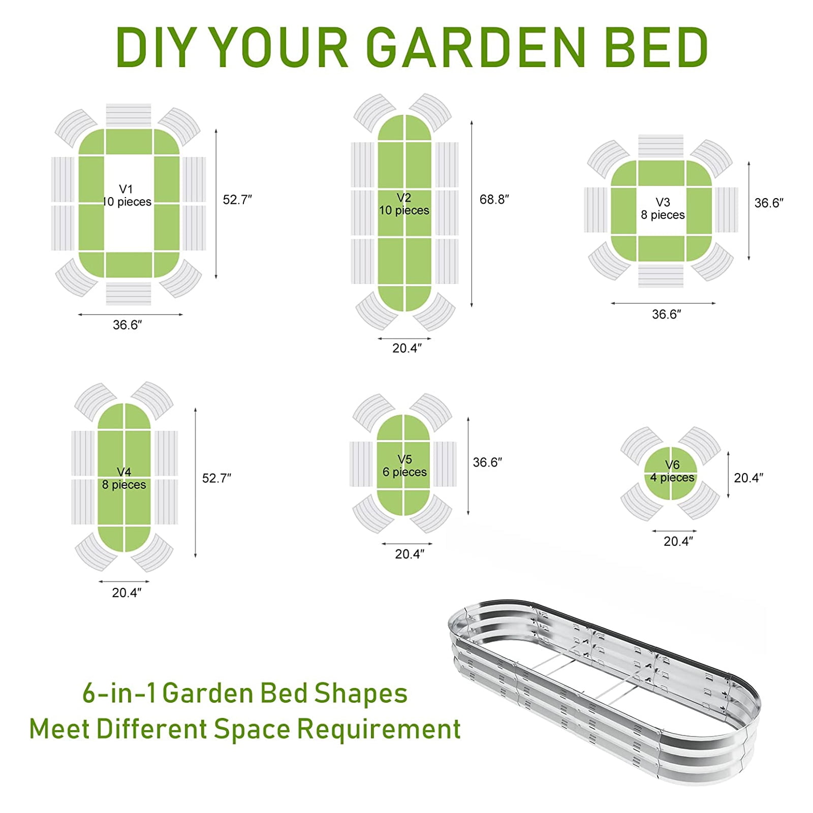 Nana Guard Galvanized Metal Raised Garden Bed, Heavy-Duty Outdoor Planter Box (Silver, 67 in x 20 in x 10 in) mzfkv