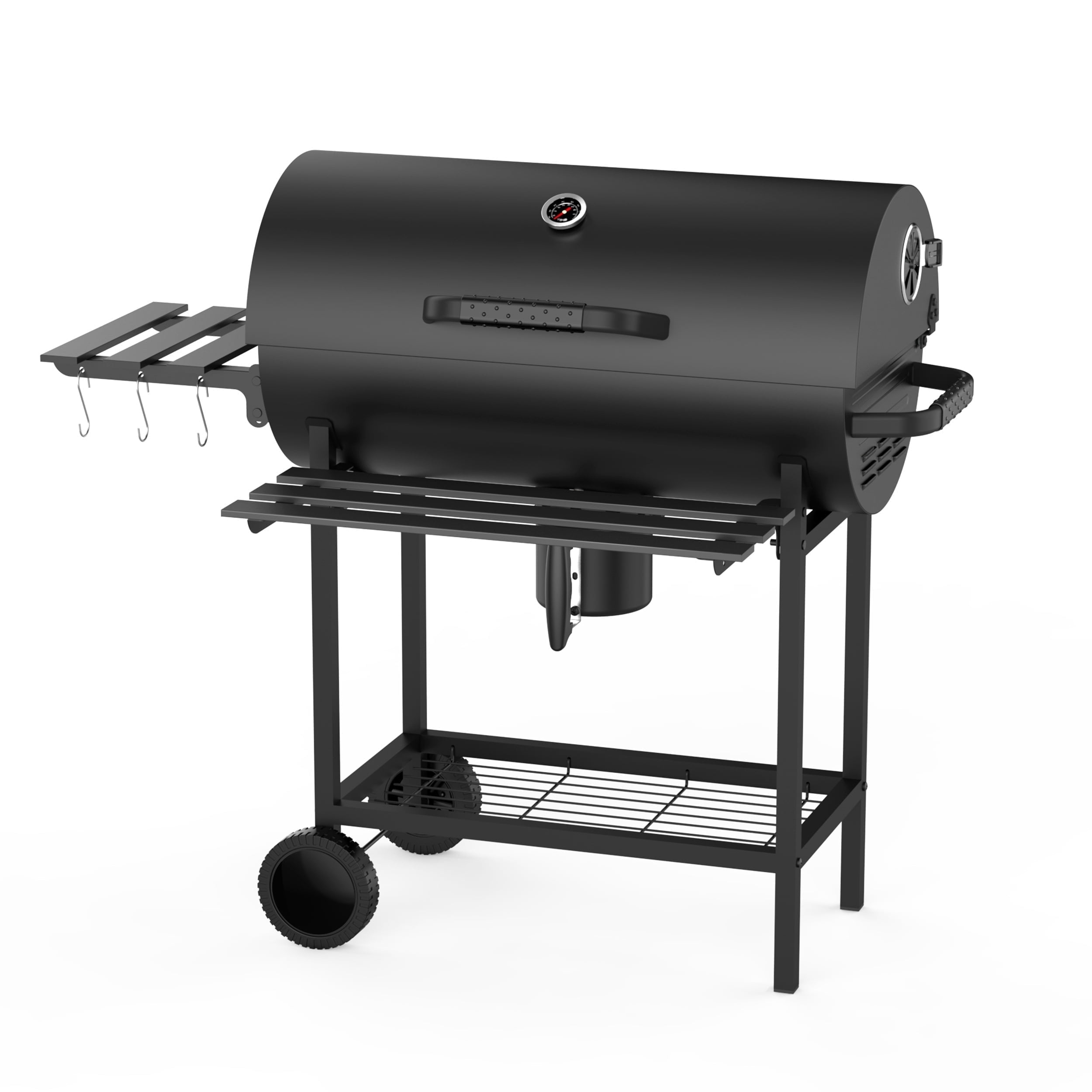 KOBENDA 29 in Barrel Charcoal Grill with Foldable Side Table and Removable Ashtray (Black, 29 in) qt2xl