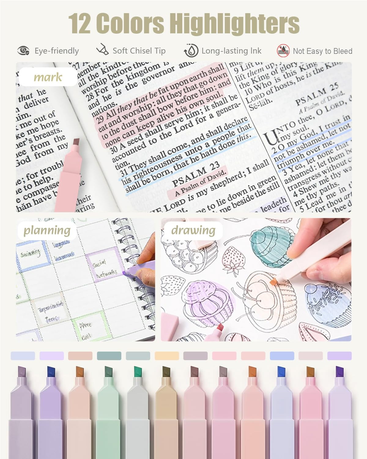 Four Candies Aesthetic Stationery Set with Pencil Case, Pastel Highlighters, Gel Pens, and Mechanical Pencils (Pink, 39 Piece Set) e4ql3