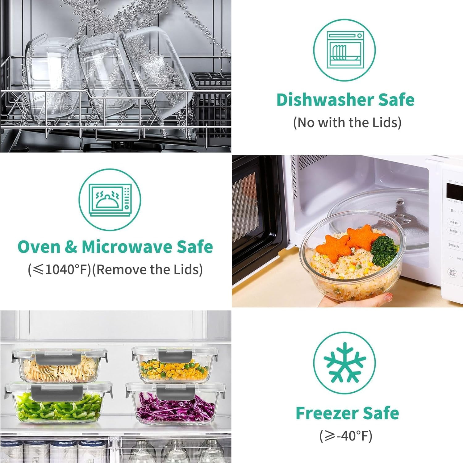 Taimasi Glass Food Storage Containers Set, Airtight Meal Prep Containers with Locking Lids (34 Piece Set, Grey) f3pkm