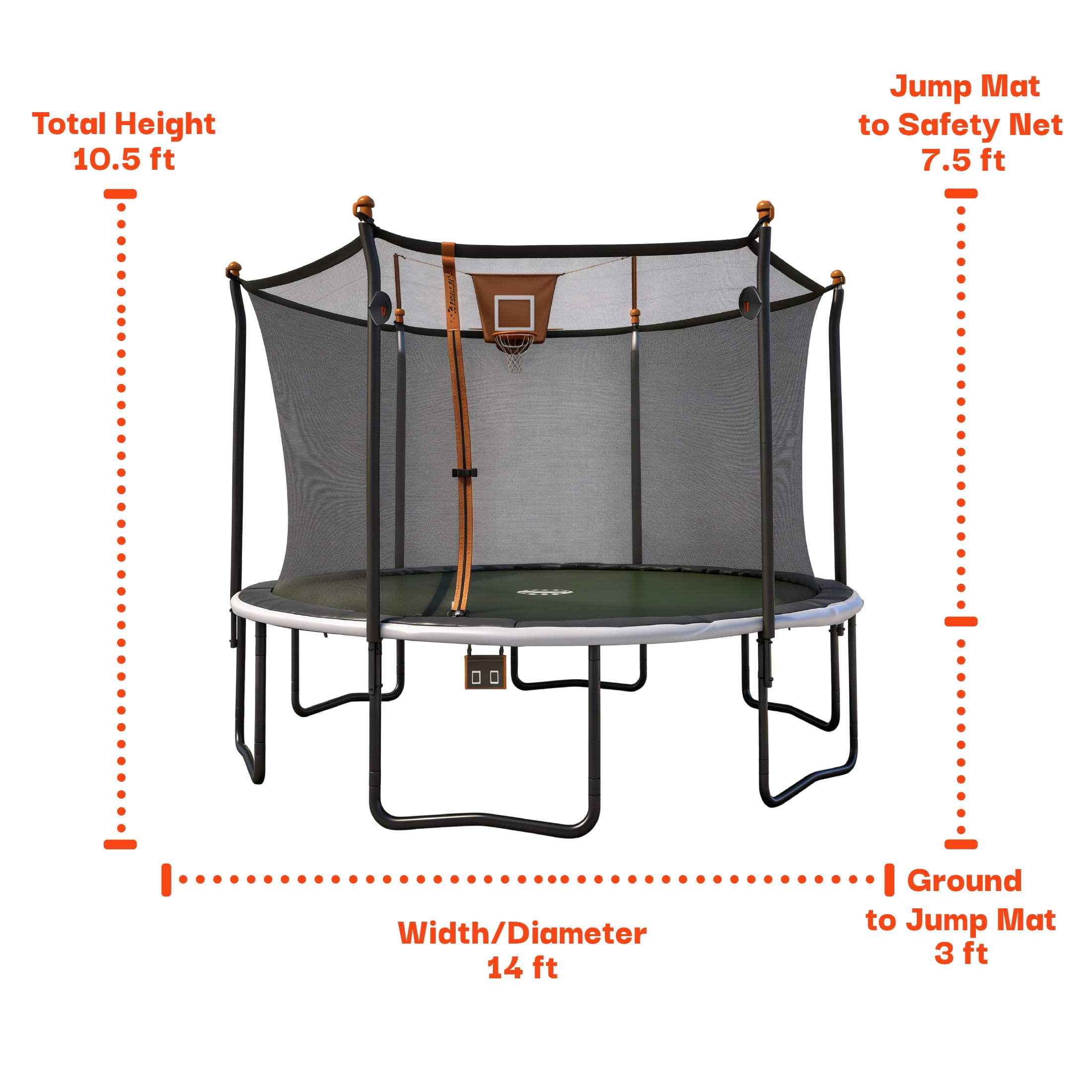 Bounce Pro 14 ft Multiplay Trampoline with Safety Enclosure, Basketball Hoop, and Electronic Target Game (14 ft) pwd9v
