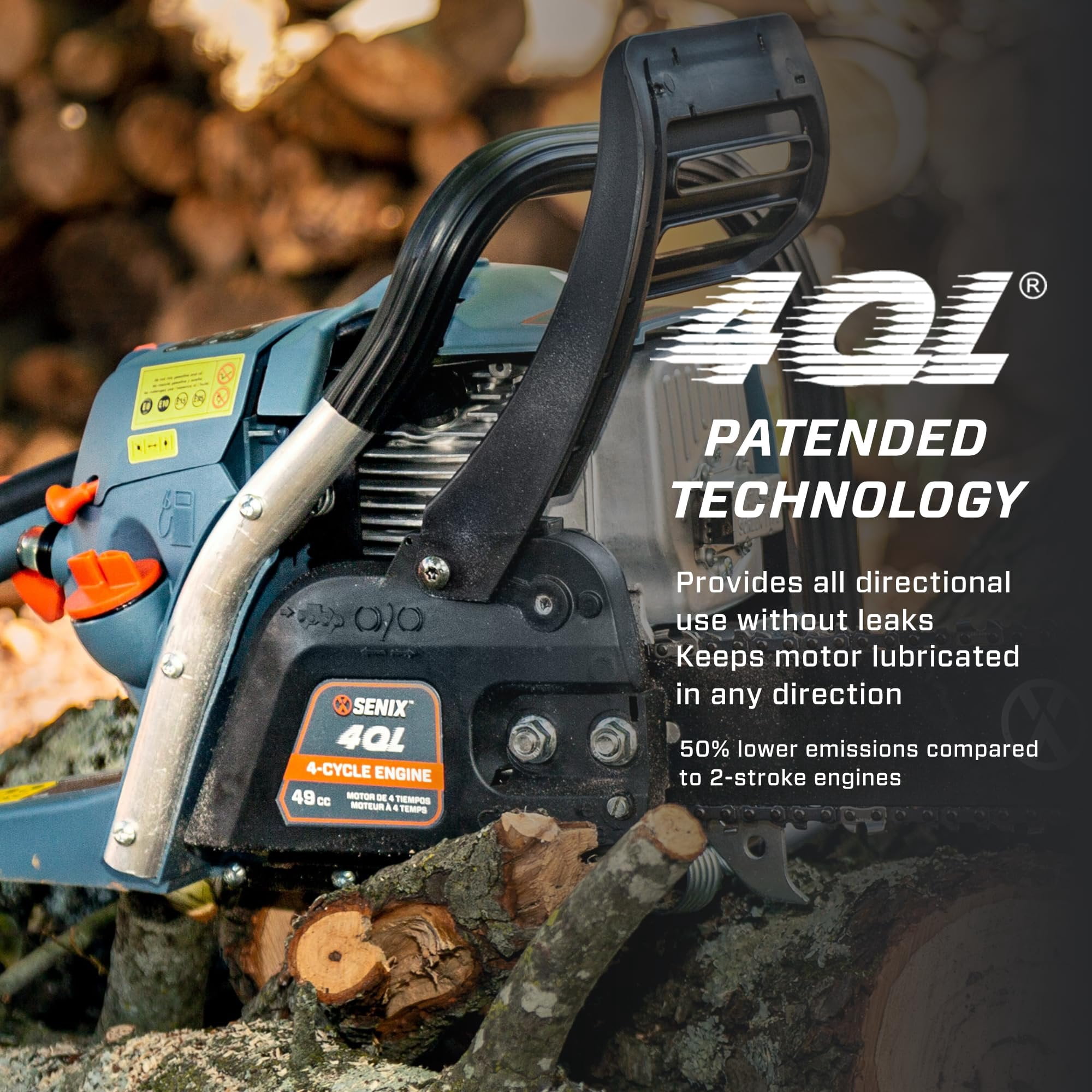 Senix 4QL Gas Chainsaw, 49cc 4-Cycle Engine with 18-in Oregon Bar and Chain (18 in) lkub7