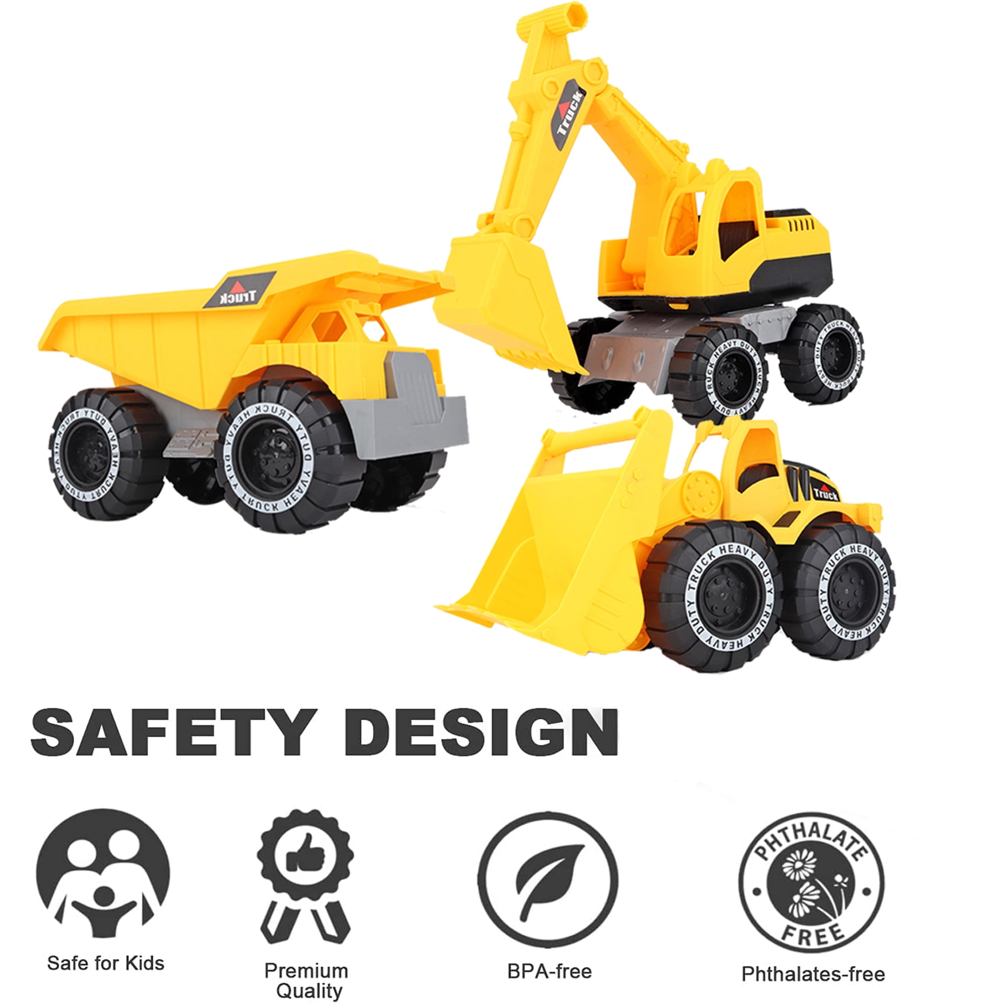 Facvoer Construction Vehicle Toy Set, Realistic Excavator, Dump Truck, and Loader for Sandbox Play (Yellow, 3-Piece Set) tkc4l
