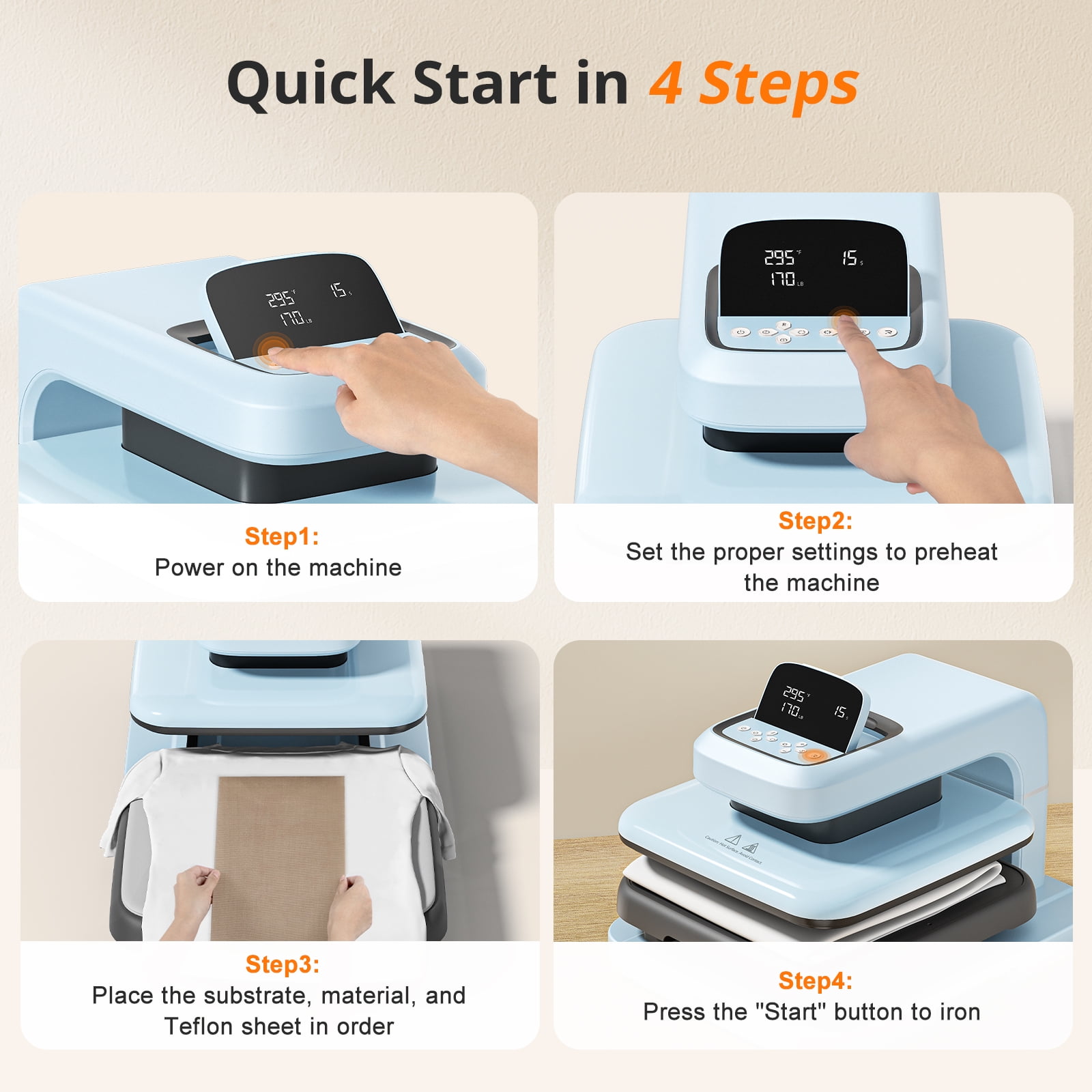 HTVRONT Automatic Heat Press Machine 2, Professional Heat Transfer for Vinyl & Sublimation Projects (Blue, 15 in x 15 in) pr4d4