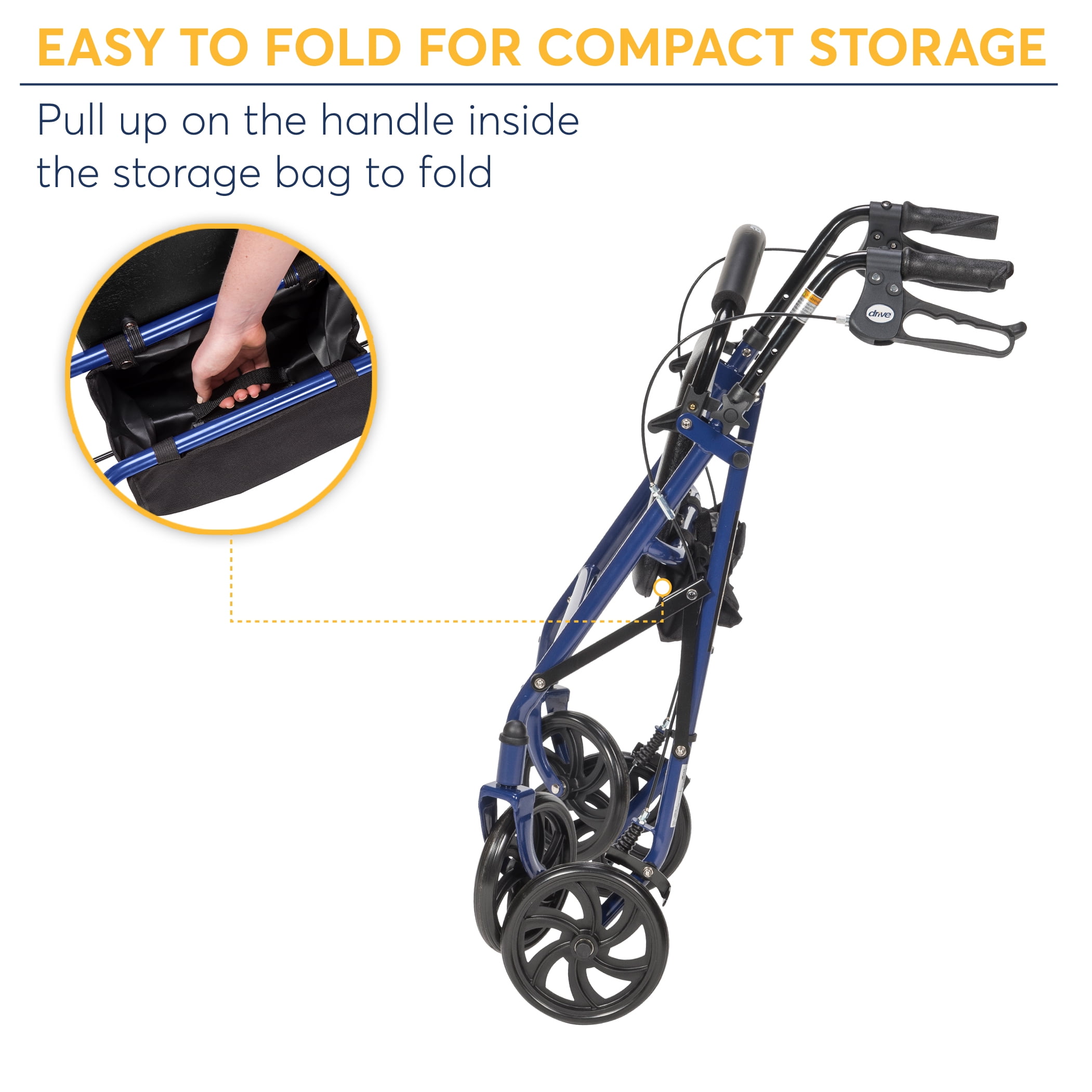 Drive Medical Four Wheel Rollator Rolling Walker with Fold Up Removable Back Support (Blue, 300 lb Capacity) n9qml