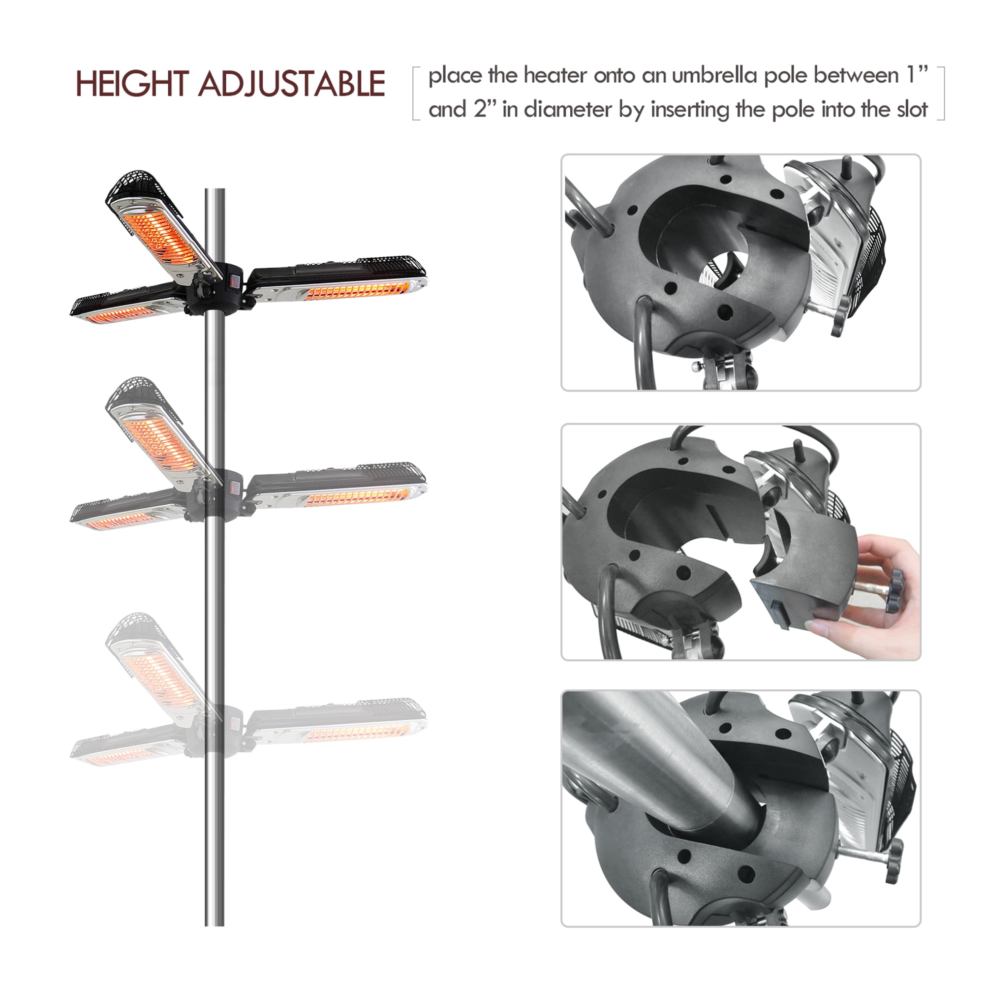 ATR ART TO REAL Foldable Infrared Electric Patio Umbrella Heater (1500W, 3-Panel) dskzm