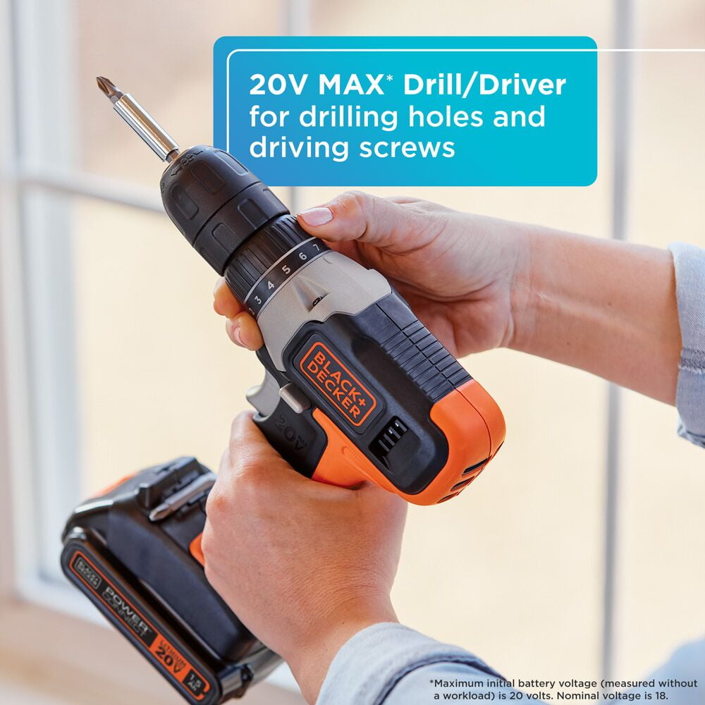 BLACK+DECKER 20V Cordless Drill and Driver Project Kit (Black, 83 Piece Set) dyeyv
