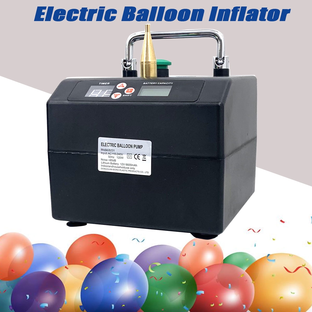 ECUTEE Electric Balloon Pump with Timer and Battery Display (Black, 5.5 x 5.5 x 6.7 in) k5cxb
